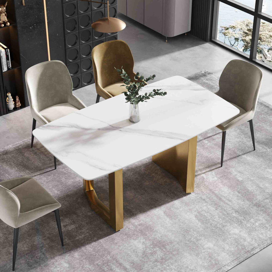 Crenus - Basalto Curved Rectangular Dining Table