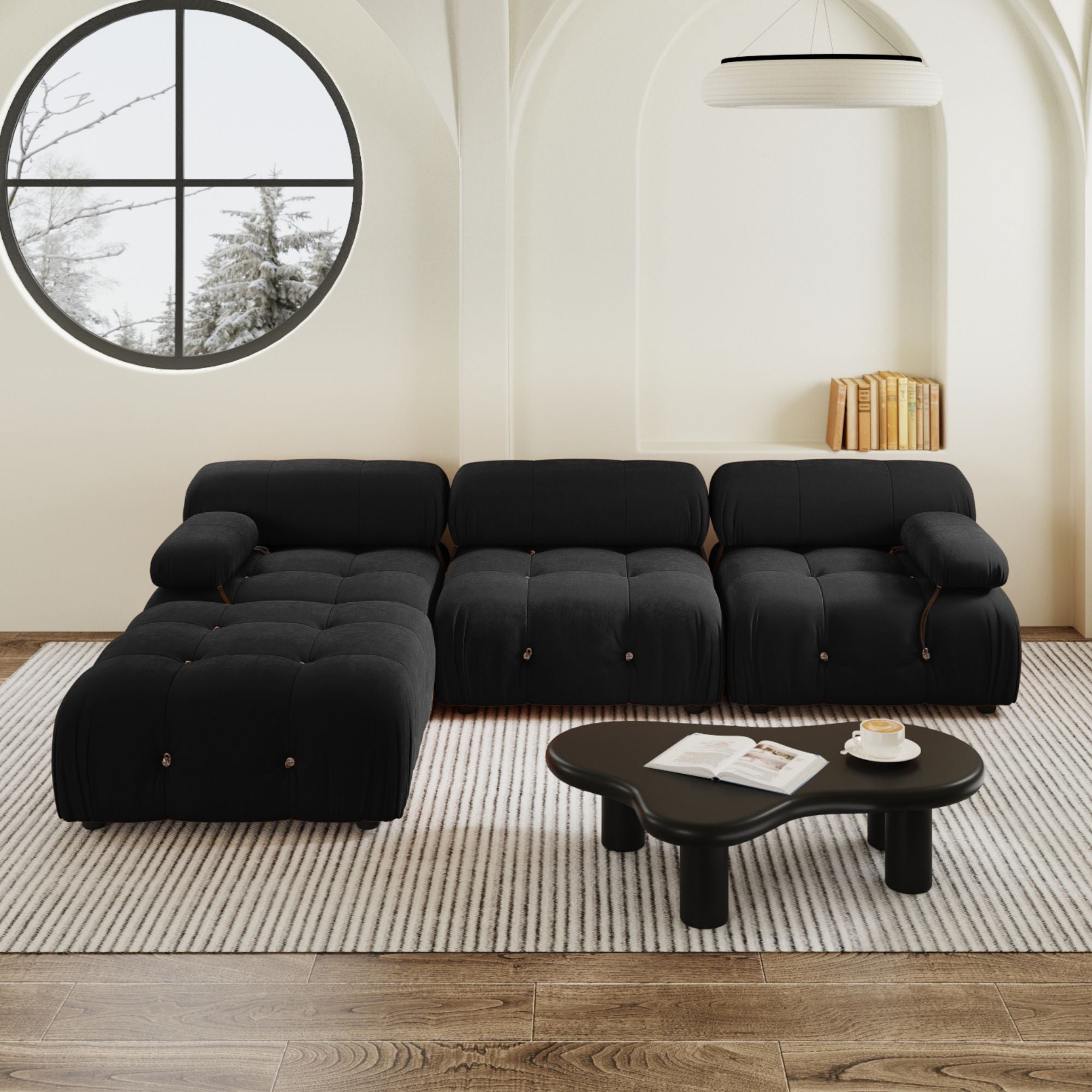 Crenus - Lusso 103.95" L-Shaped Velvet Sectional Sofa With Ottoman