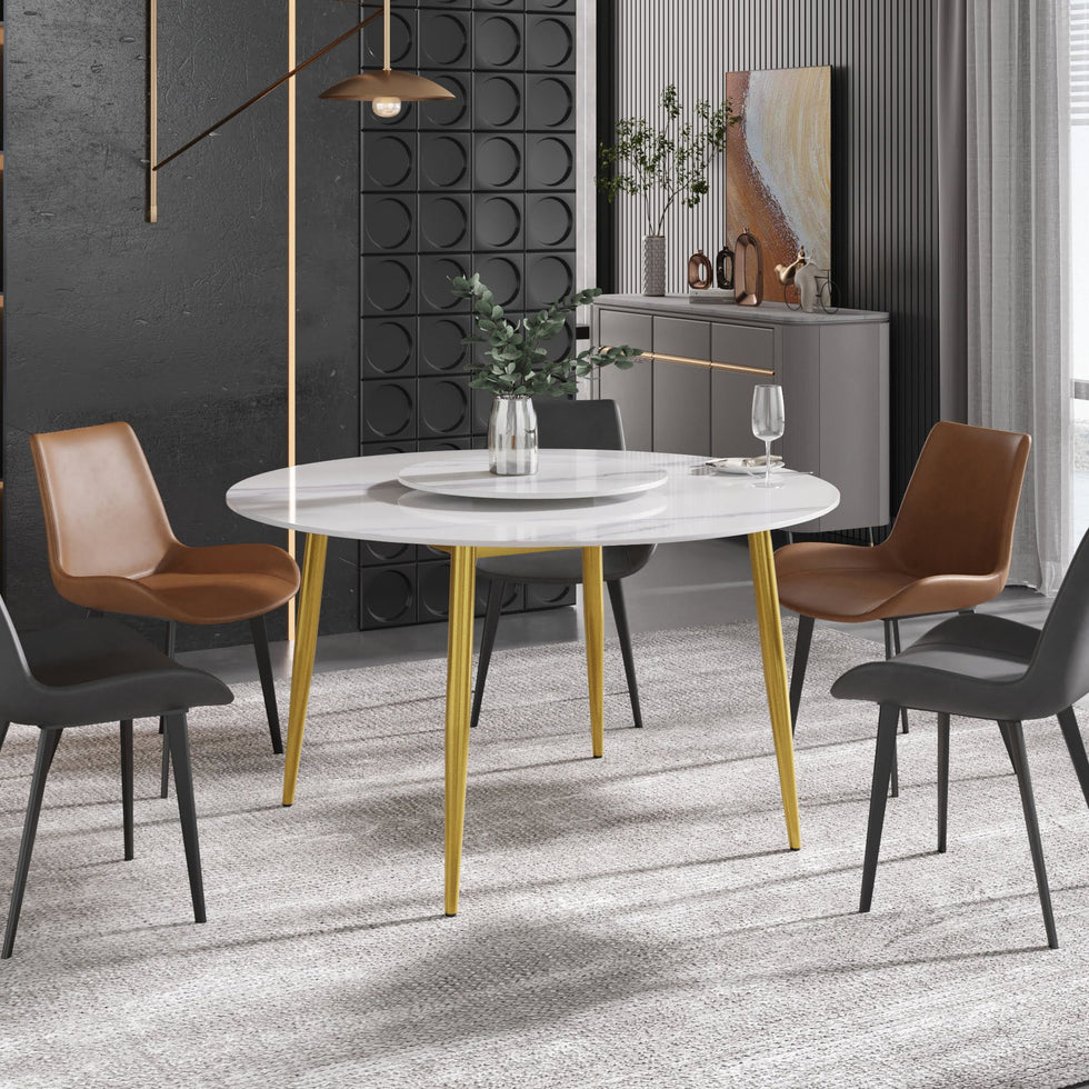 Crenus - Round Dining Table with Black Lazy Susan