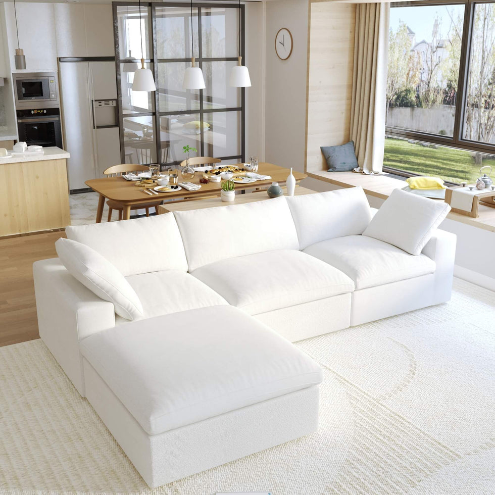 Crenus - Cloud 120.45" Sectional Sofa-L Shaped with Ottoman Removable Sofa Cover