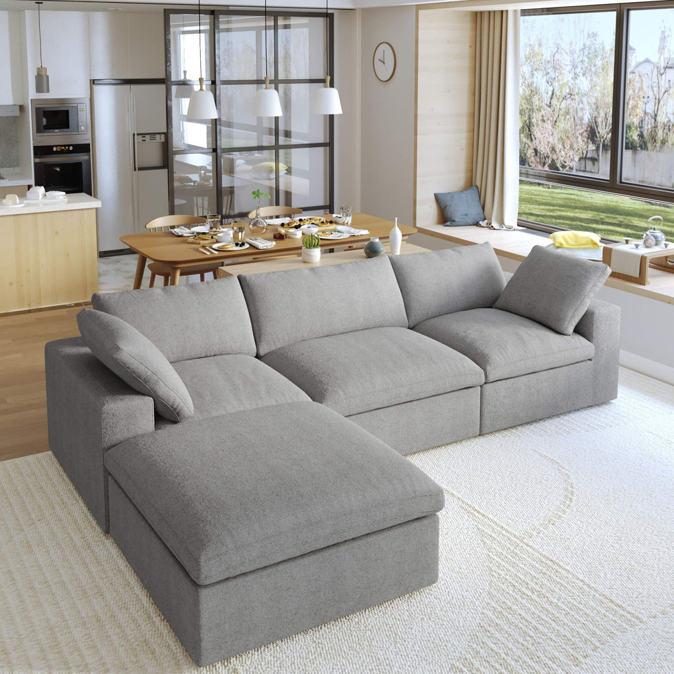 Crenus - Cloud 120.45" Sectional Sofa-L Shaped with Ottoman Removable Sofa Cover