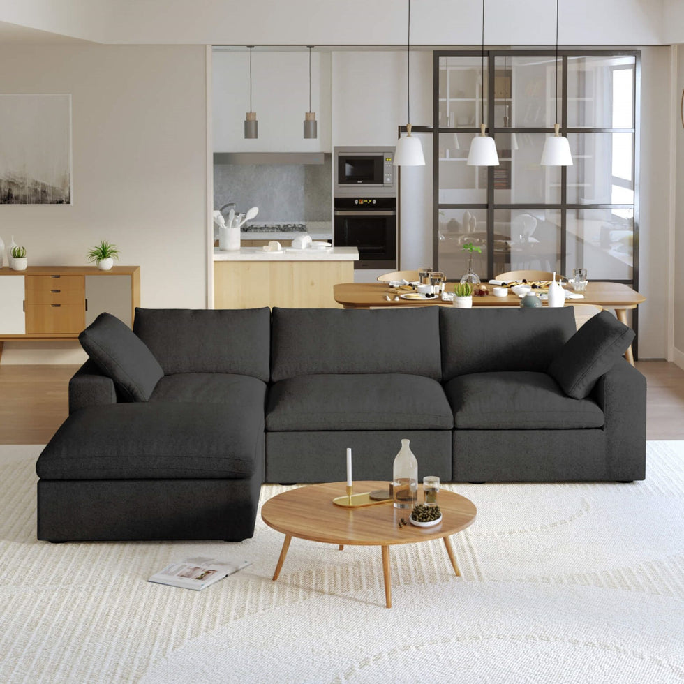 Crenus - Cloud 120.45" Sectional Sofa-L Shaped with Ottoman Removable Sofa Cover