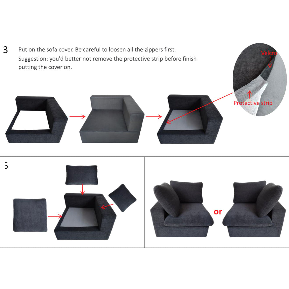 Crenus - Cloud 120.45" Sectional Sofa-L Shaped with Ottoman Removable Sofa Cover