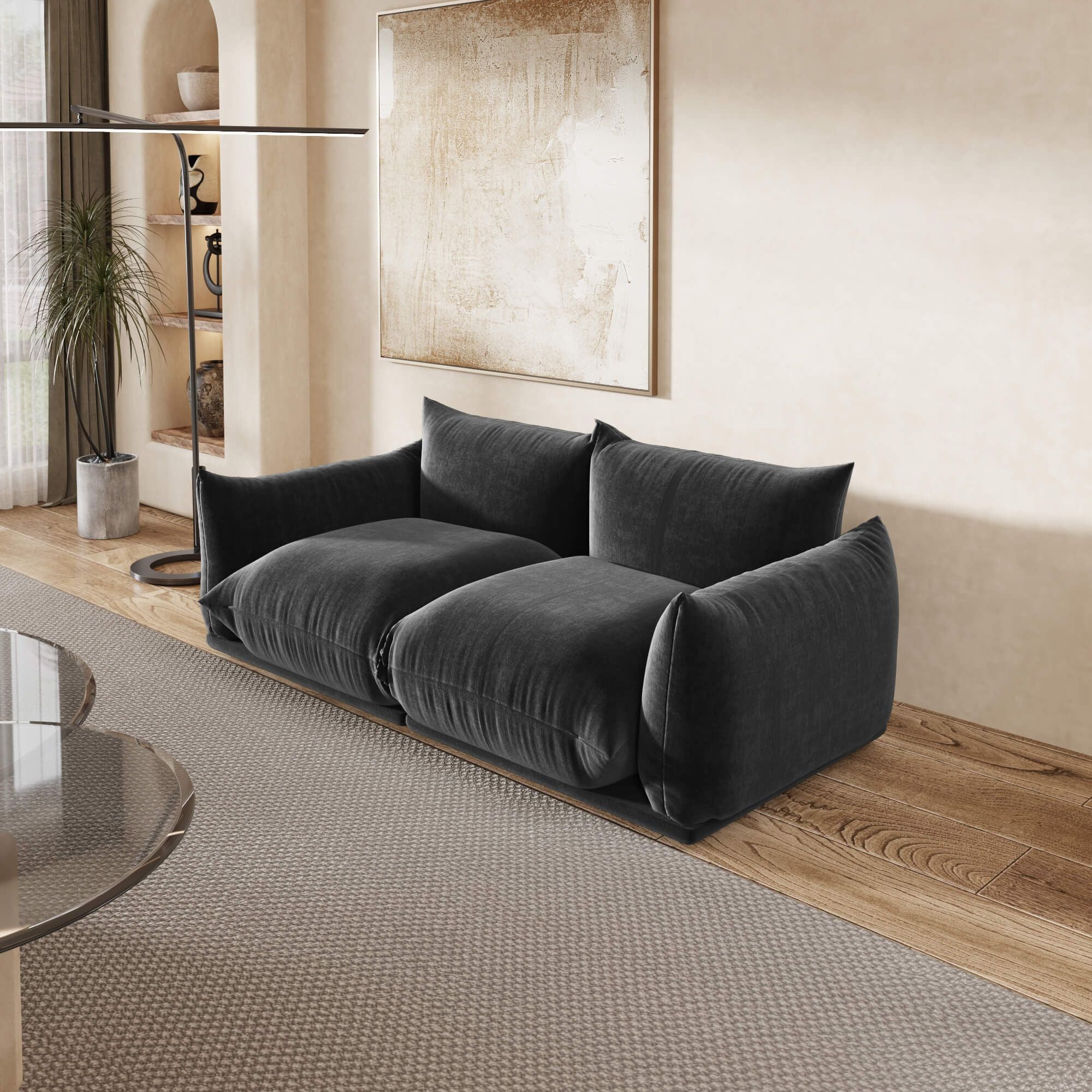 Crenus - Sereno 77.16" Loveseat Chenille Sectional Floor Sofa