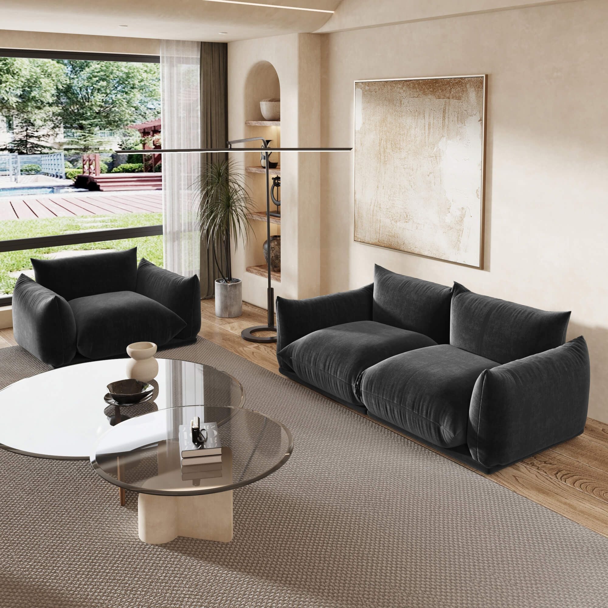 Crenus - Sereno 77.16" Loveseat Chenille Sectional Floor Sofa