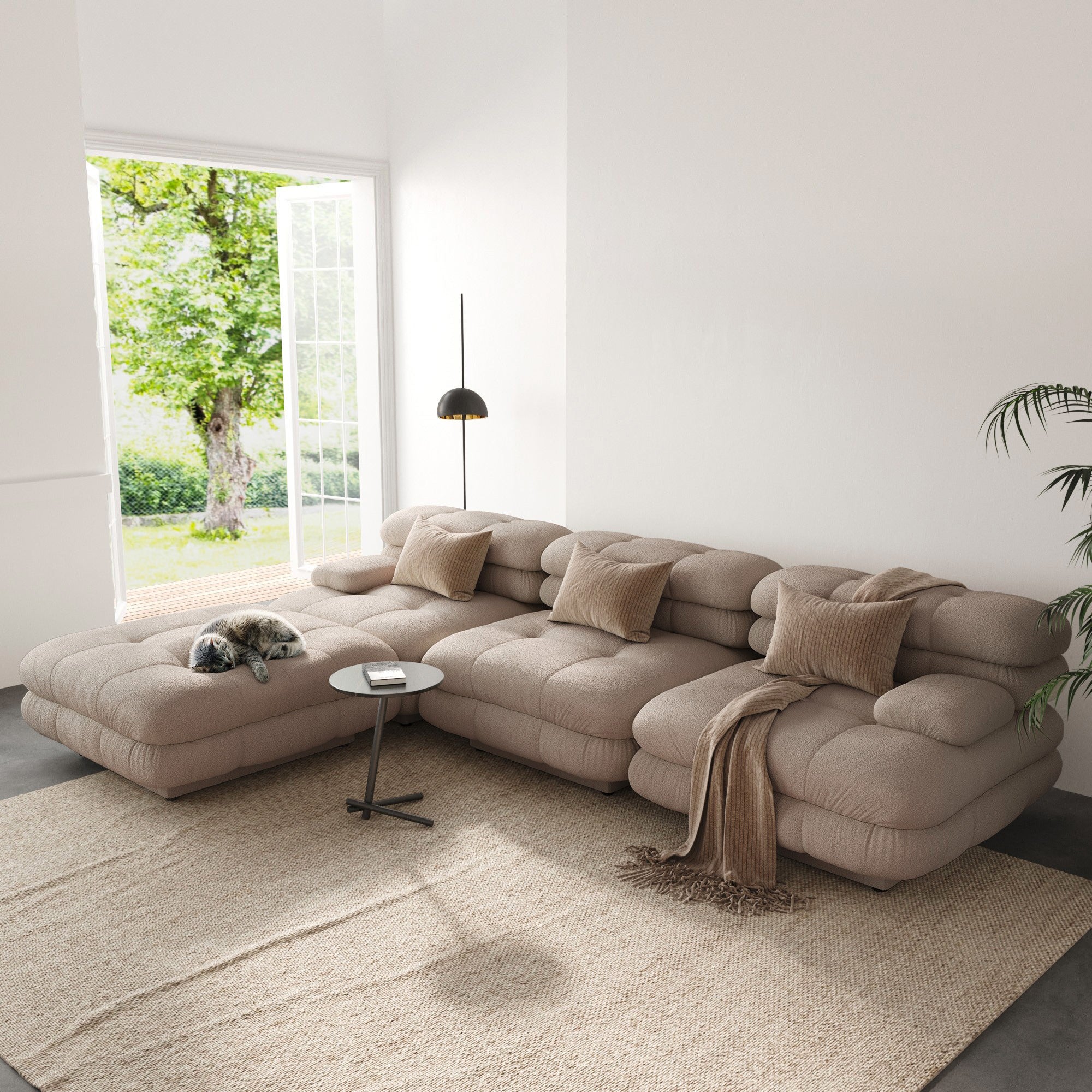 Crenus - Biscotto 109.83" Sectional Sofa 3-Seater With 1 Ottoman Chaise & Lounge