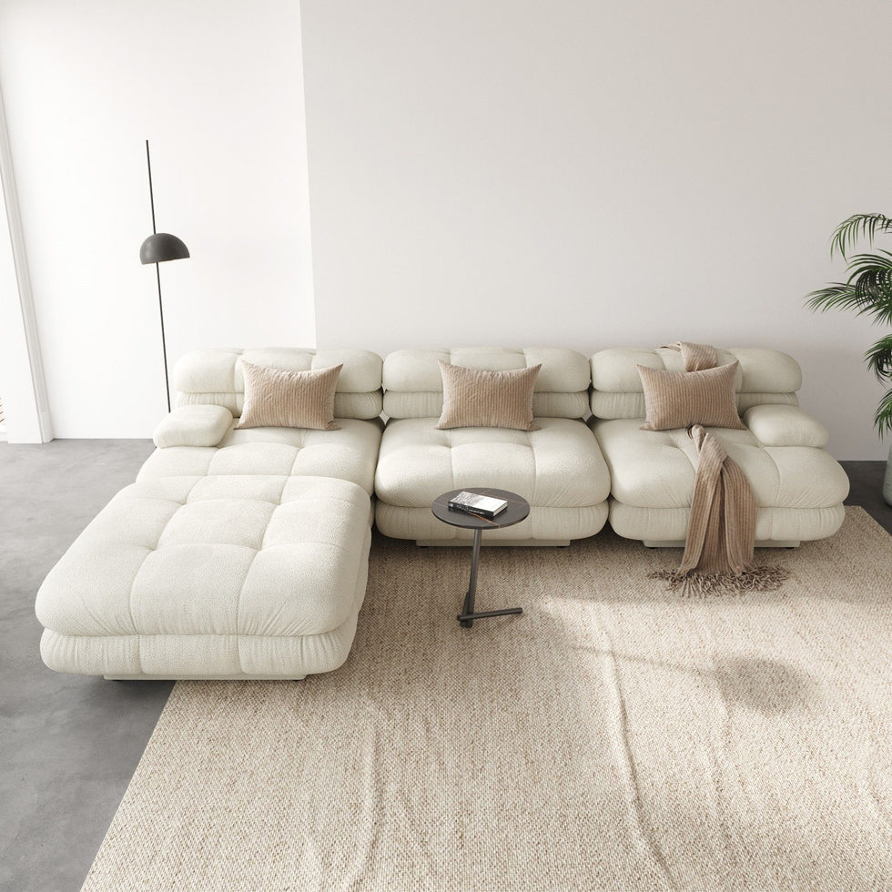 Crenus - Biscotto 109.83" Sectional Sofa 3-Seater With 1 Ottoman Chaise & Lounge