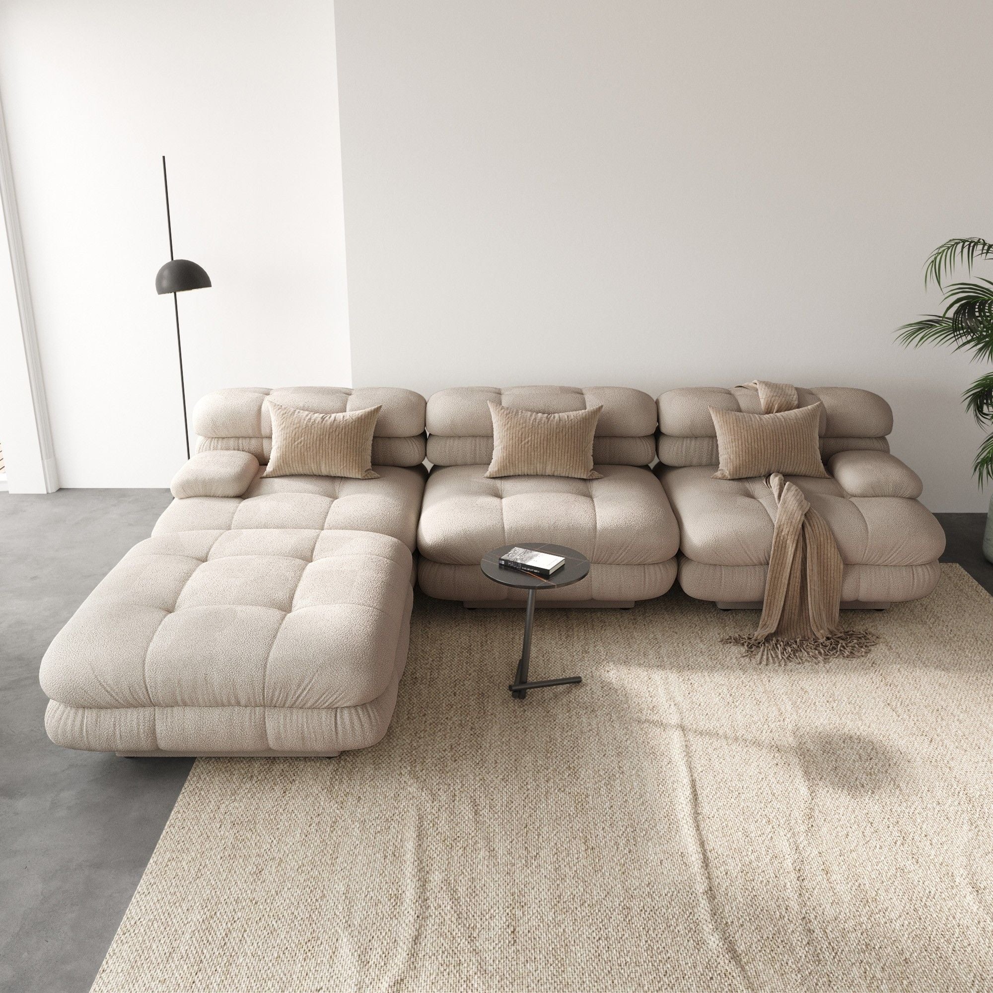 Crenus - Biscotto 109.83" Sectional Sofa 3-Seater With 1 Ottoman Chaise & Lounge