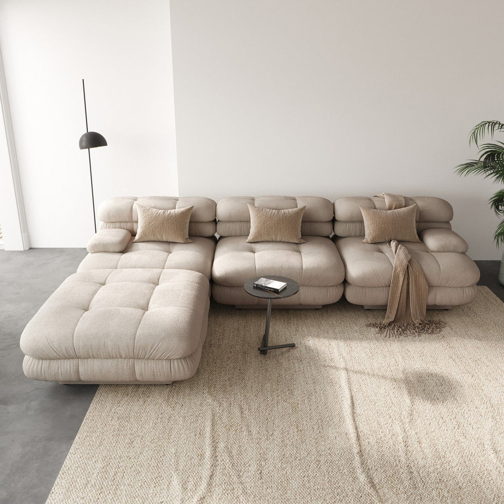 Crenus - Biscotto 109.83" Sectional Sofa 3-Seater With 1 Ottoman Chaise & Lounge