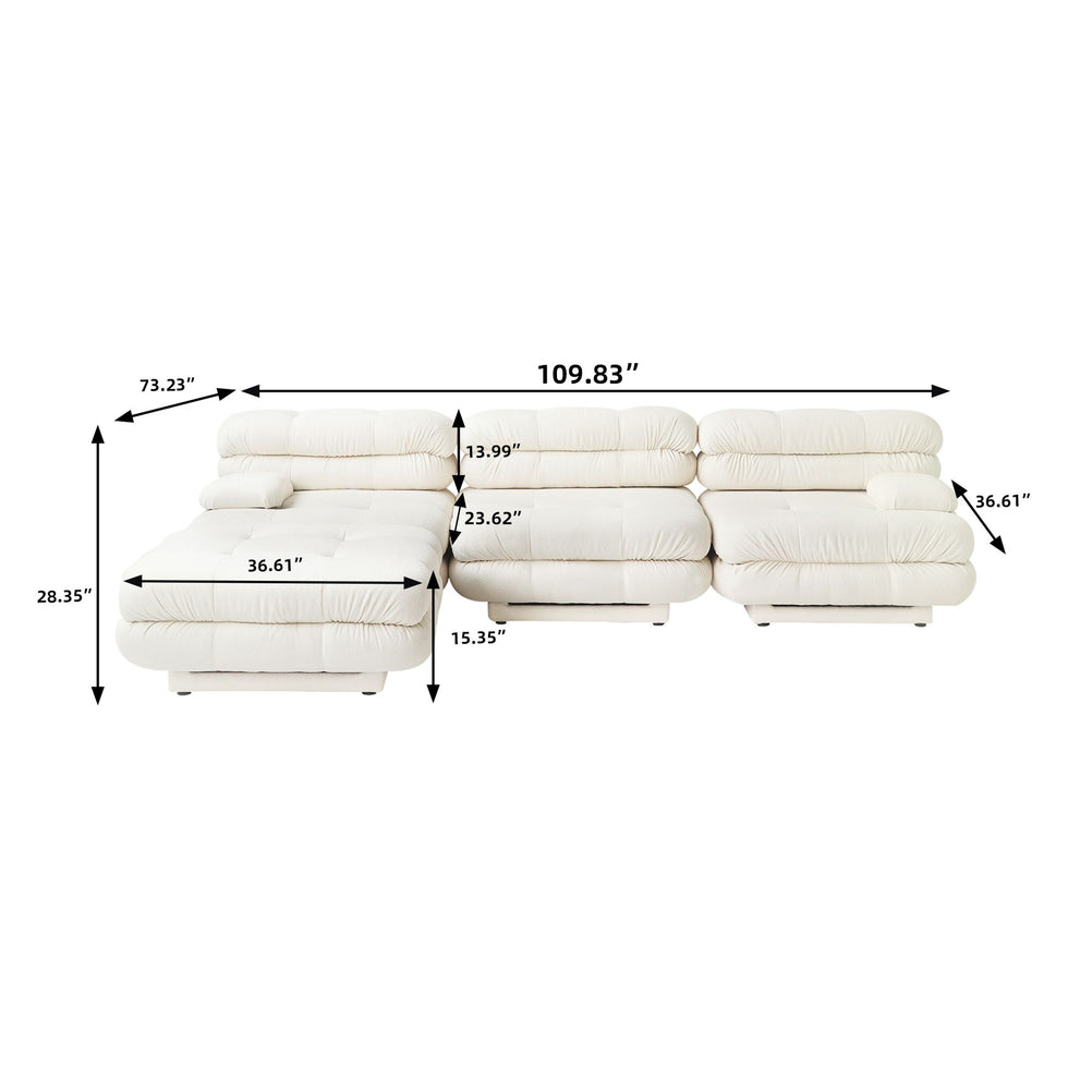 Crenus - Biscotto 109.83" Sectional Sofa 3-Seater With 1 Ottoman Chaise & Lounge