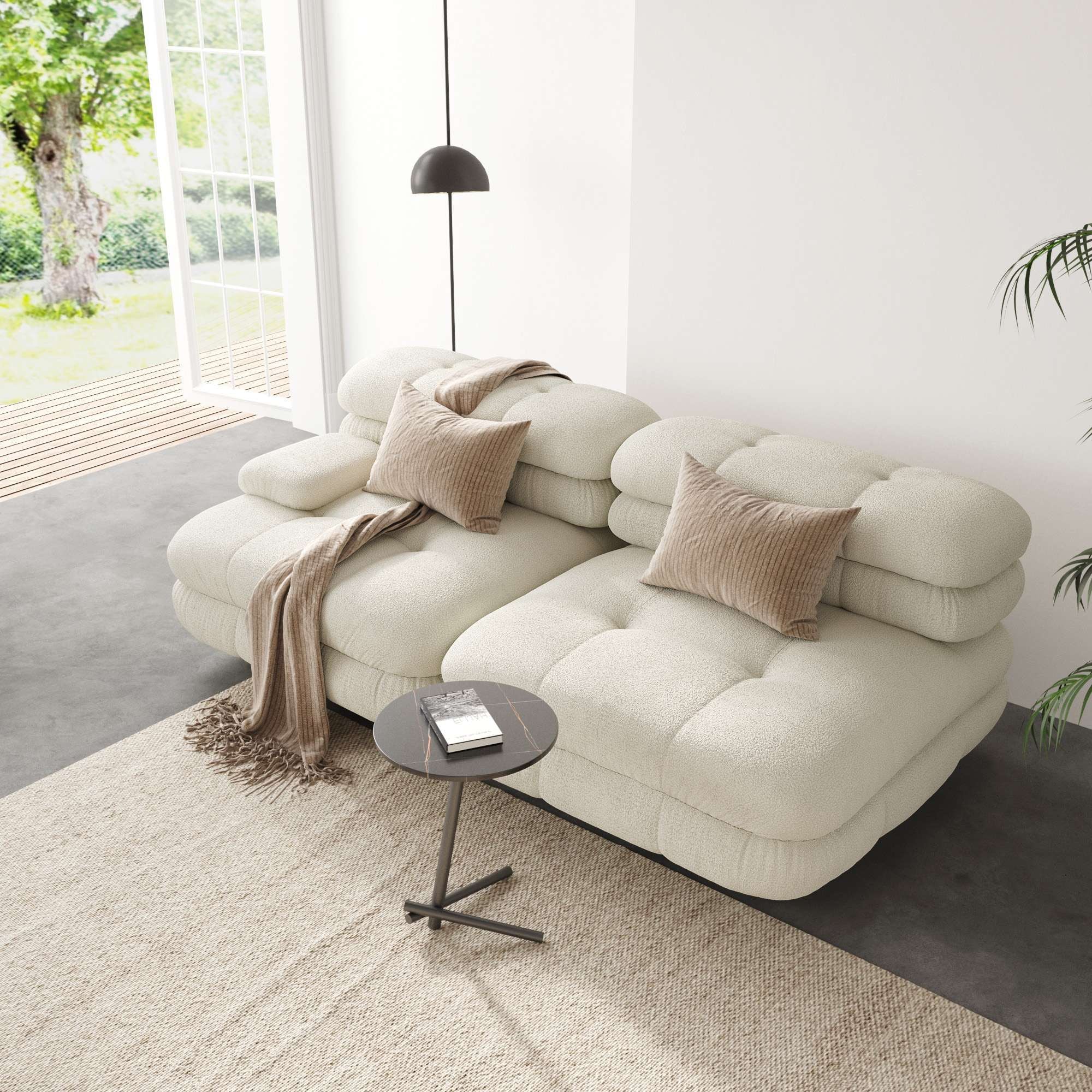Crenus - Biscotto 73.23" Velvet Two Seater Sectional