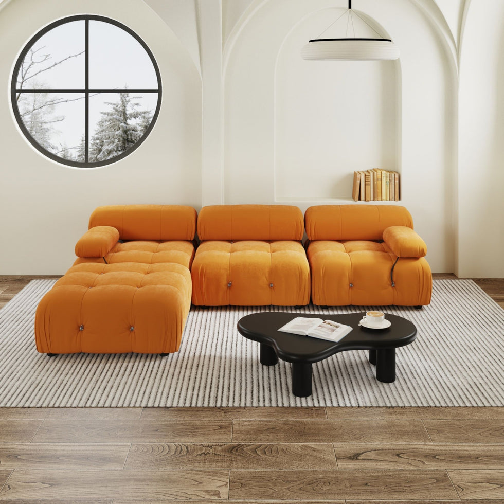 Crenus - Lusso 103.95" L-Shaped Velvet Sectional Sofa With Ottoman