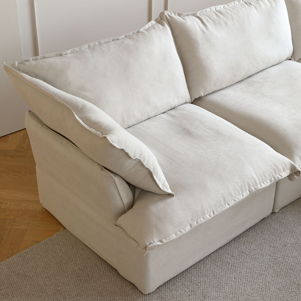 Crenus - Softspot 122.82" Linen Sectional Sofa-3 Seats with 1 Ottoman