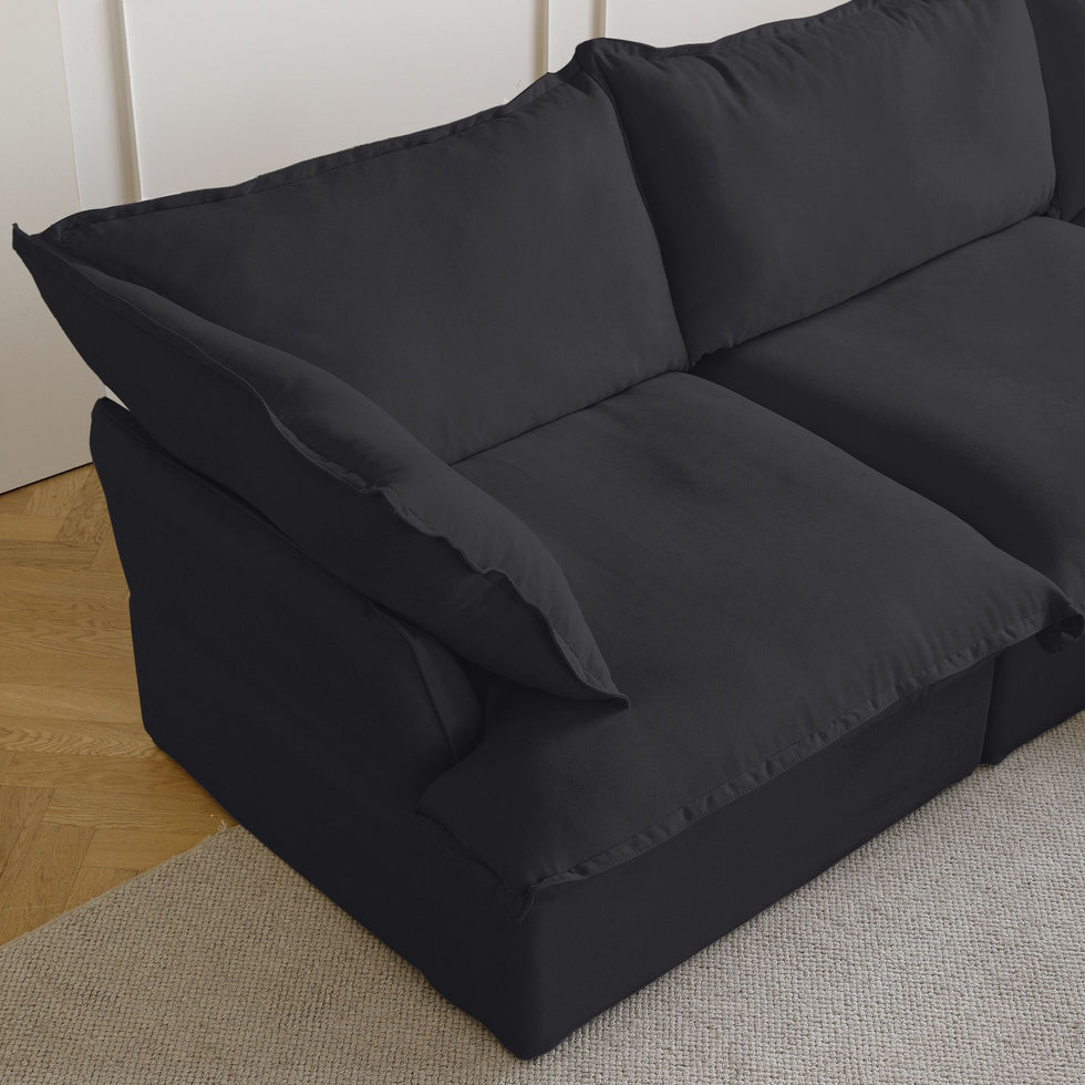 Crenus - Softspot 122.82" Linen Sectional Sofa-3 Seats with 1 Ottoman