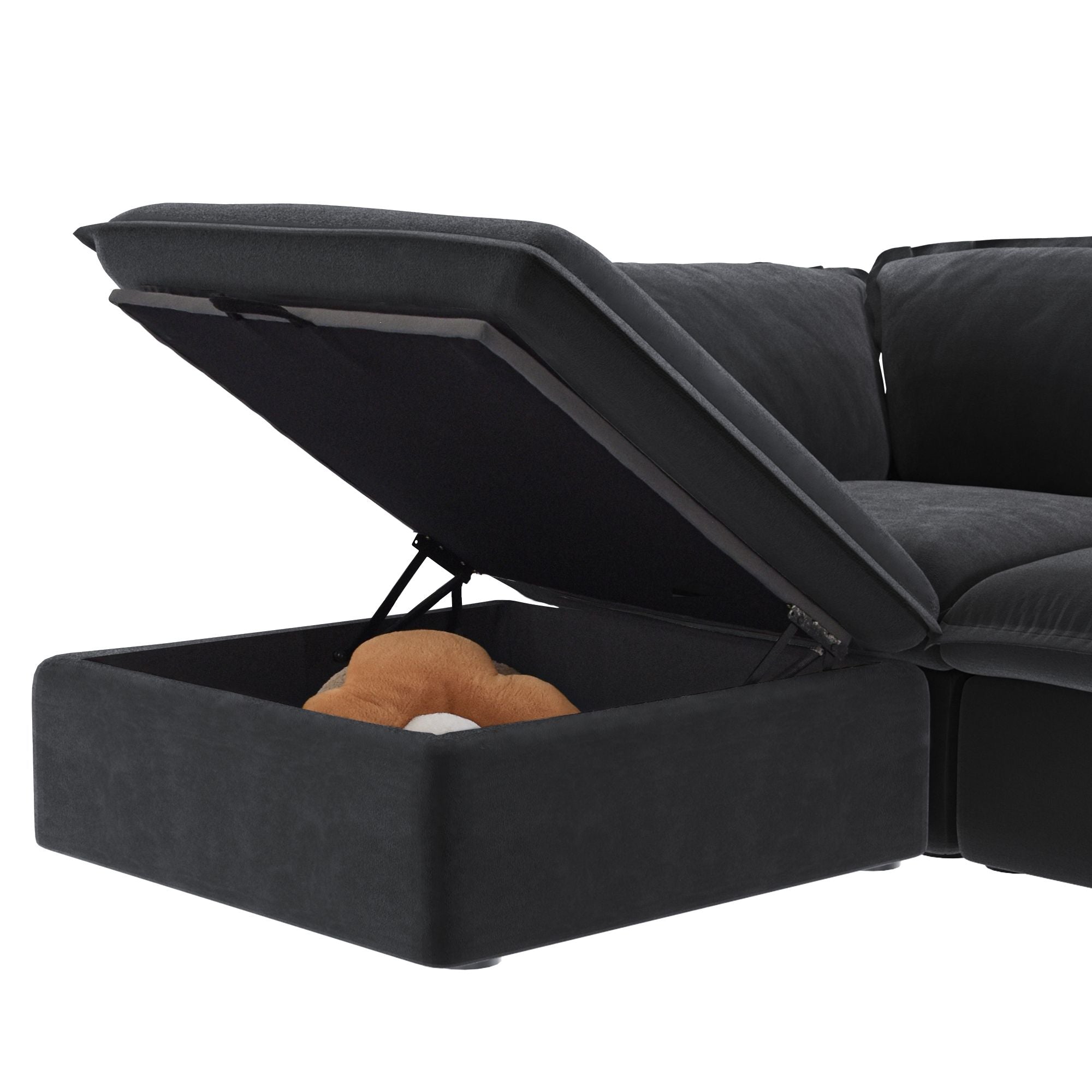 Crenus - Softspot 122.82" Linen Sectional Sofa-3 Seats with 1 Ottoman
