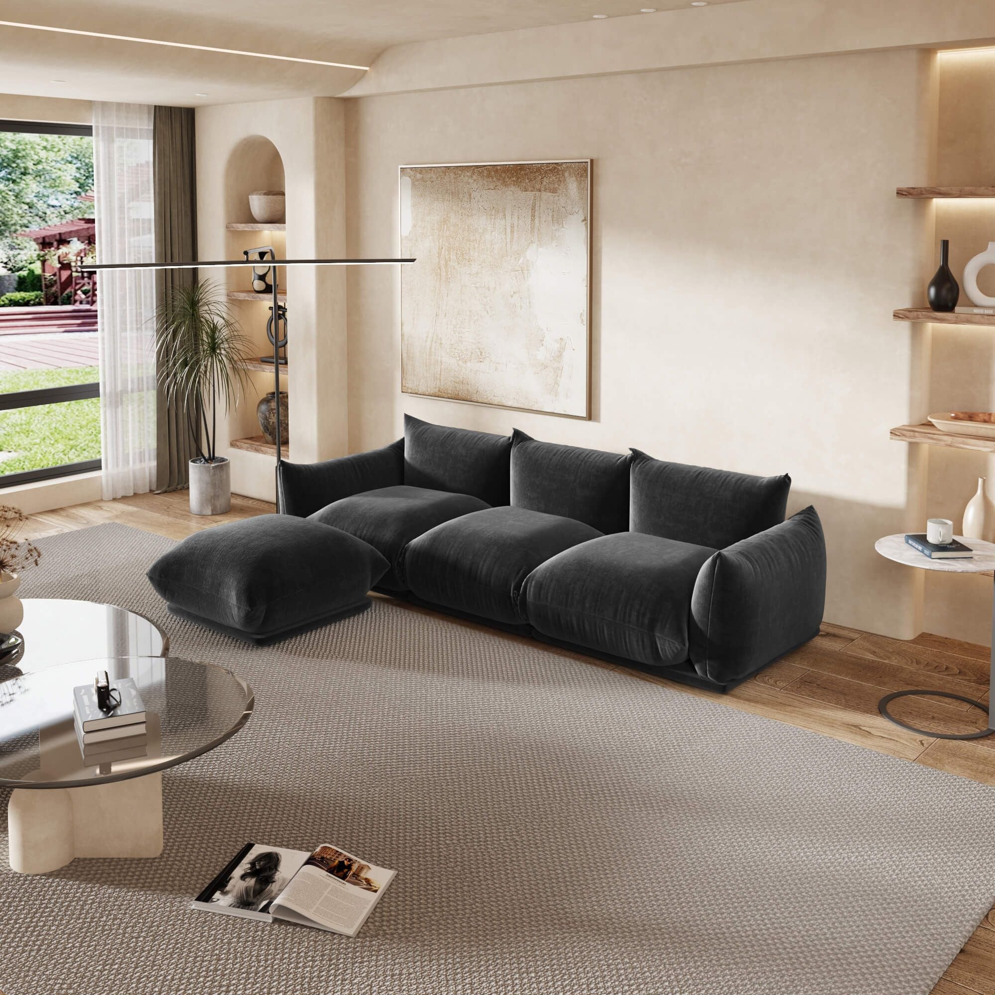 Crenus - Sereno 103.93" 3-Seater Sofa Chenille Floor Sectional Couch