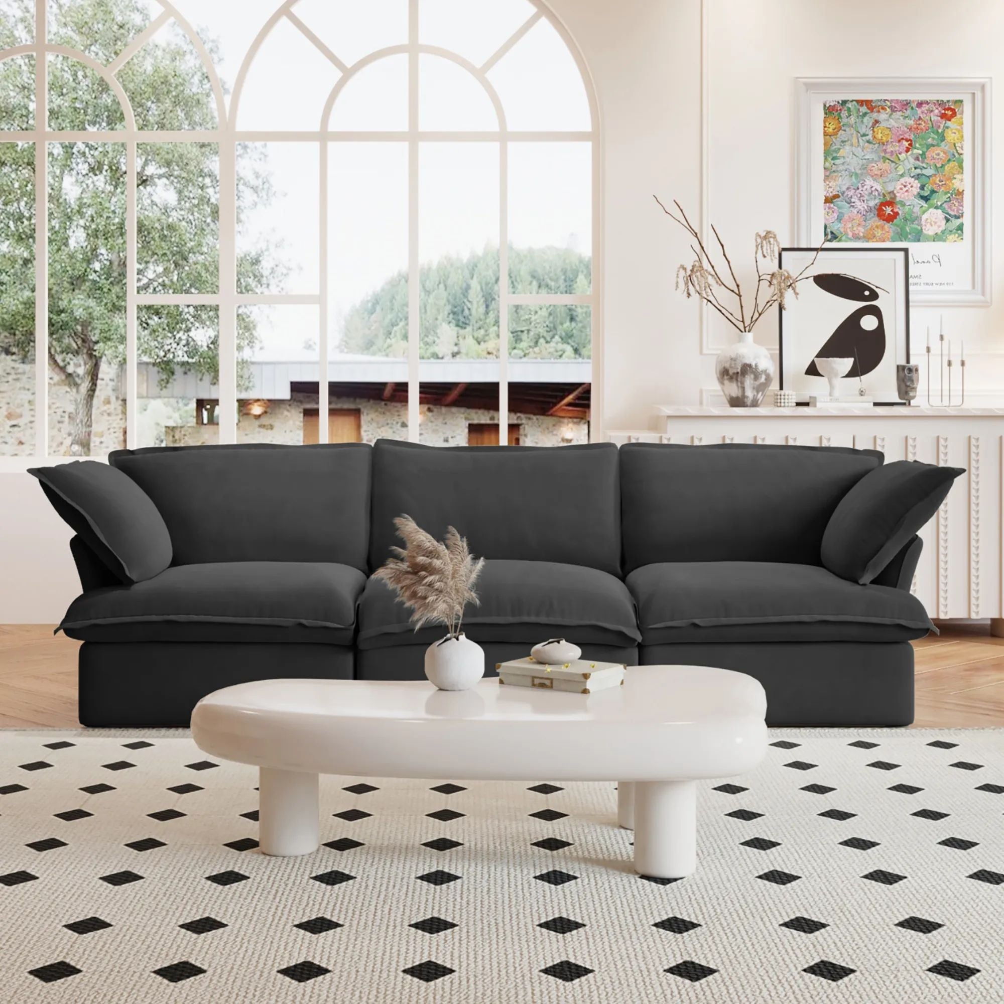 Crenus - Softspot 122.82" Sectional Sofa 3-Seater with Sofa Cover