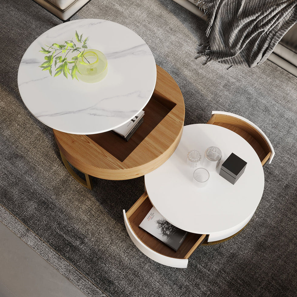 Crenus - Dolce Vita 31.5"-27.56" Round Lift-Top Wood Coffee Table