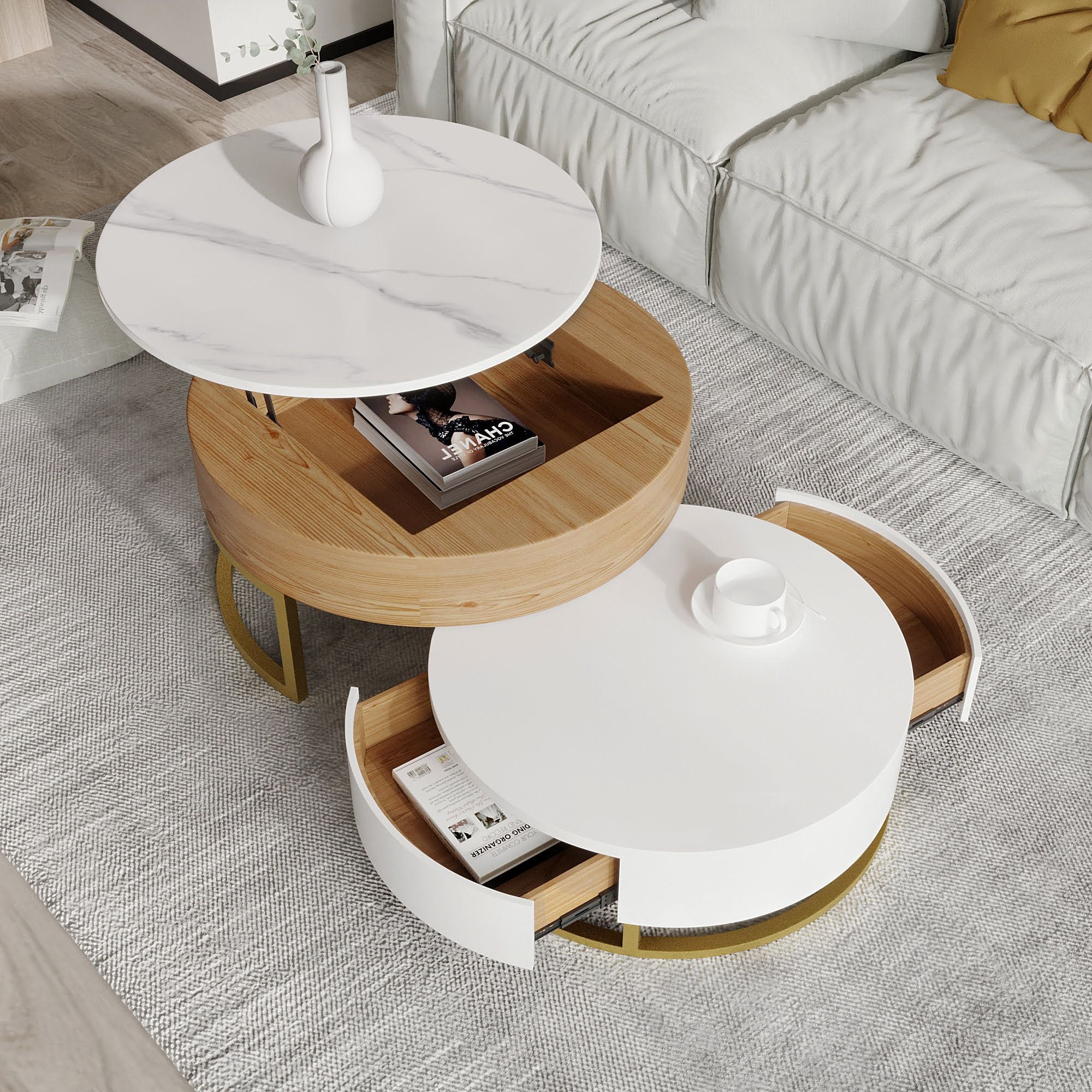 Crenus - Dolce Vita 31.5"-27.56" Round Lift-Top Wood Coffee Table