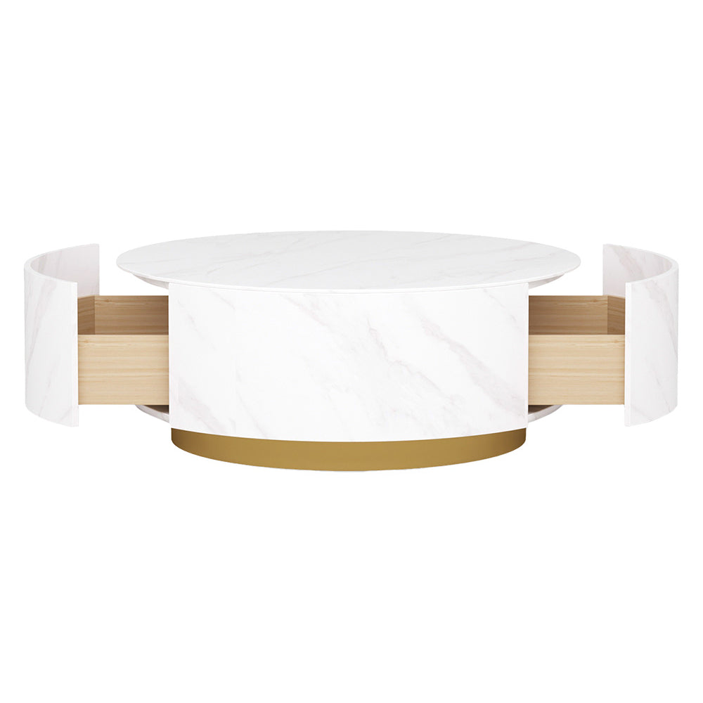 Crenus - Dolce 33.47" Marble/Wood Round Coffee Table