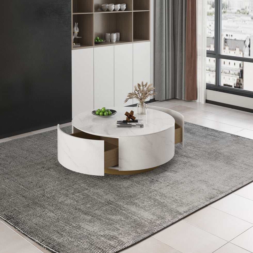 Crenus - Dolce 33.47" Marble/Wood Round Coffee Table