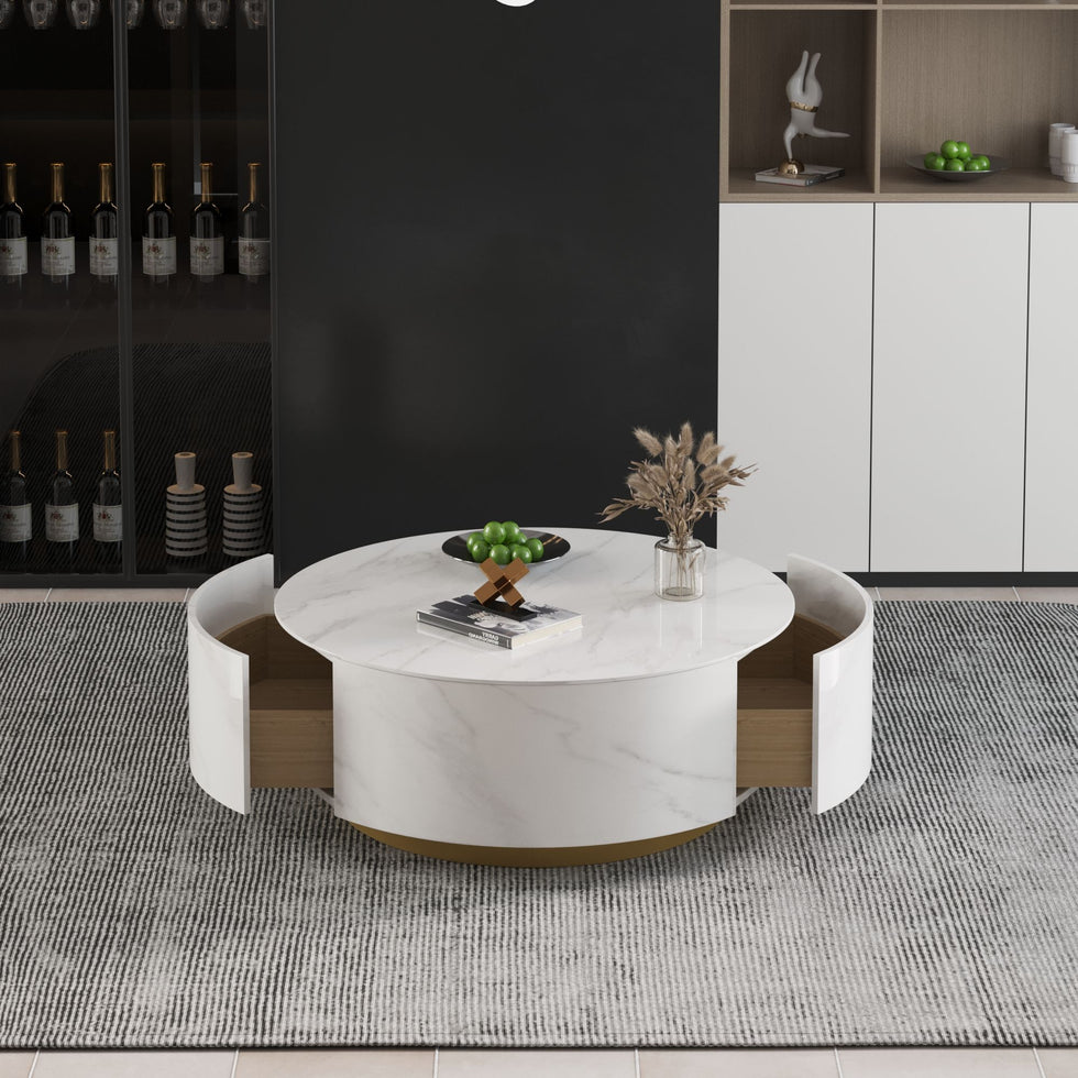 Crenus - Dolce 33.47" Marble/Wood Round Coffee Table