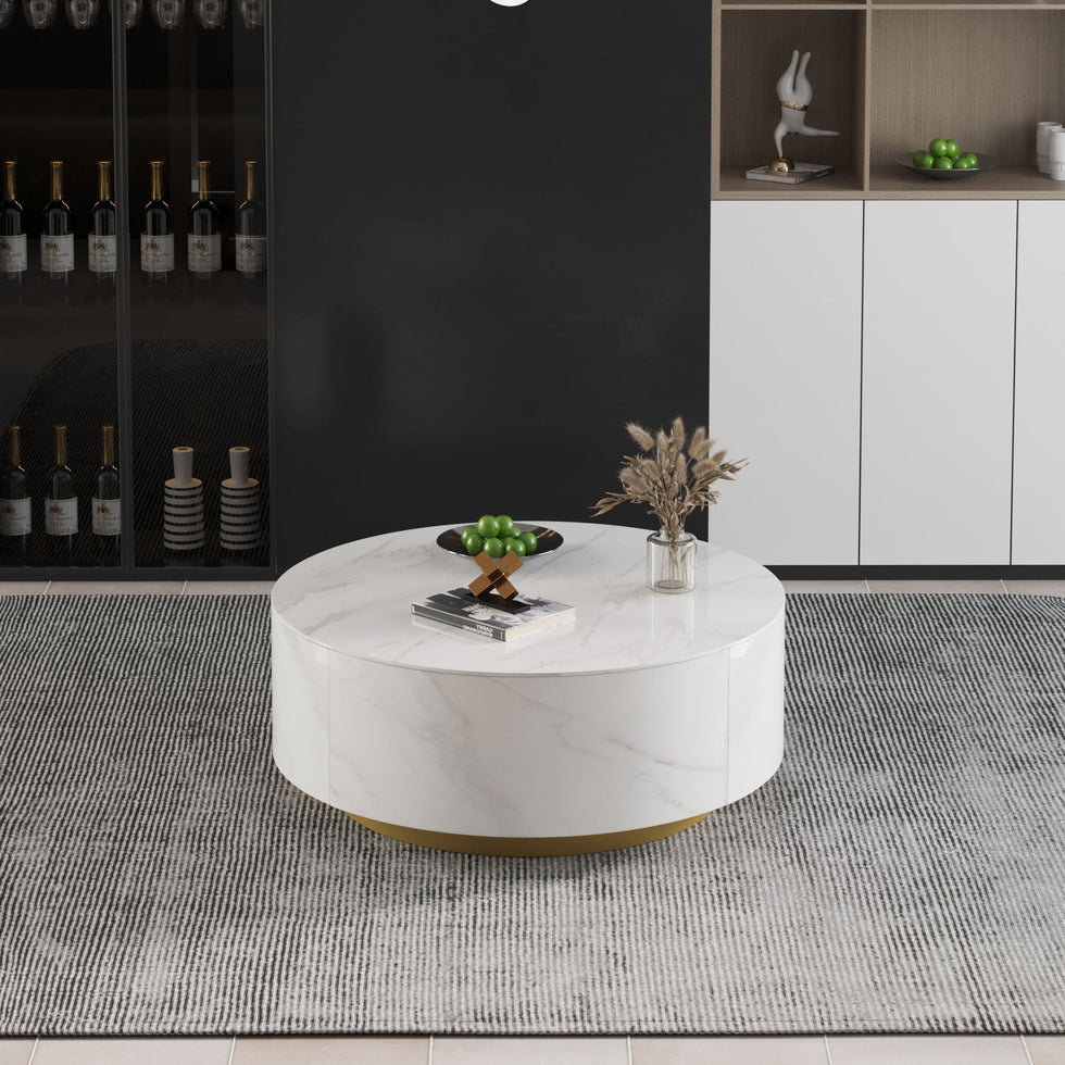 Crenus - Dolce 33.47" Marble/Wood Round Coffee Table