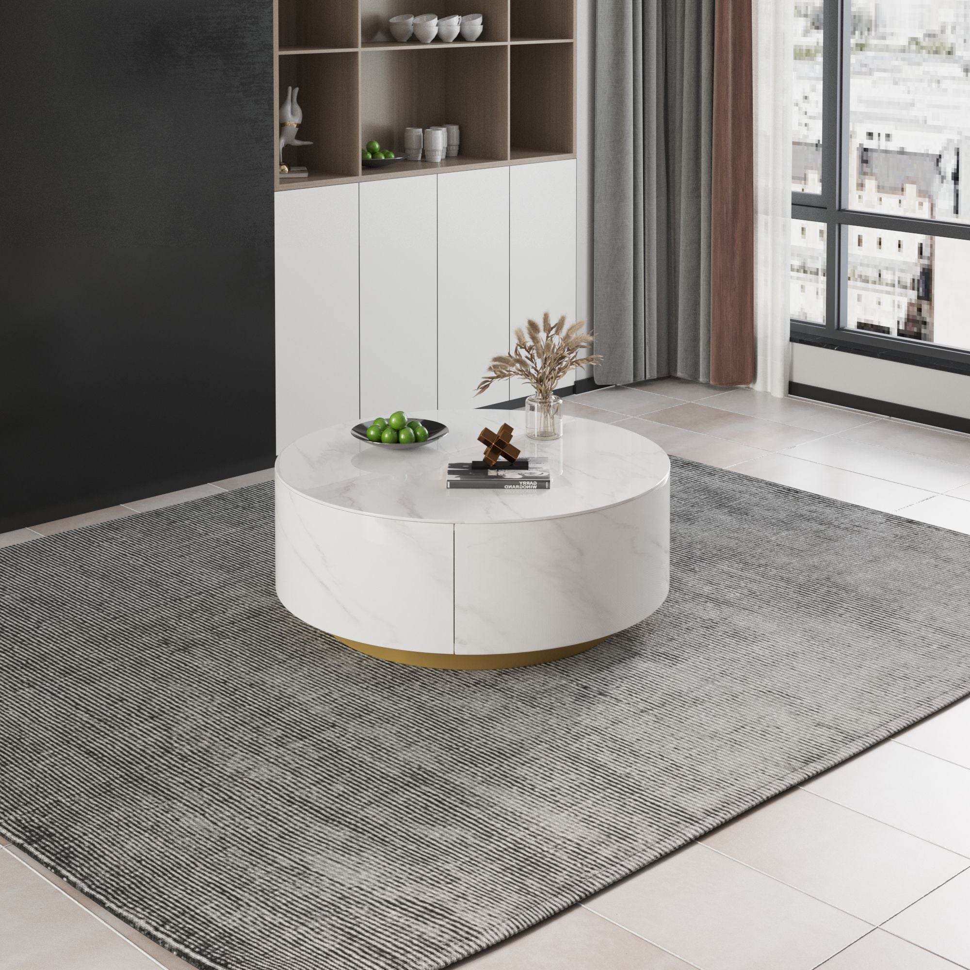 Crenus - Dolce 33.47" Marble/Wood Round Coffee Table