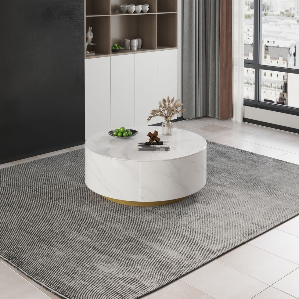 Crenus - Dolce 33.47" Marble/Wood Round Coffee Table