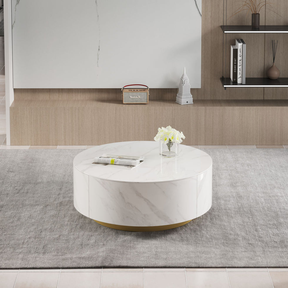 Crenus - Dolce 33.47" Marble/Wood Round Coffee Table