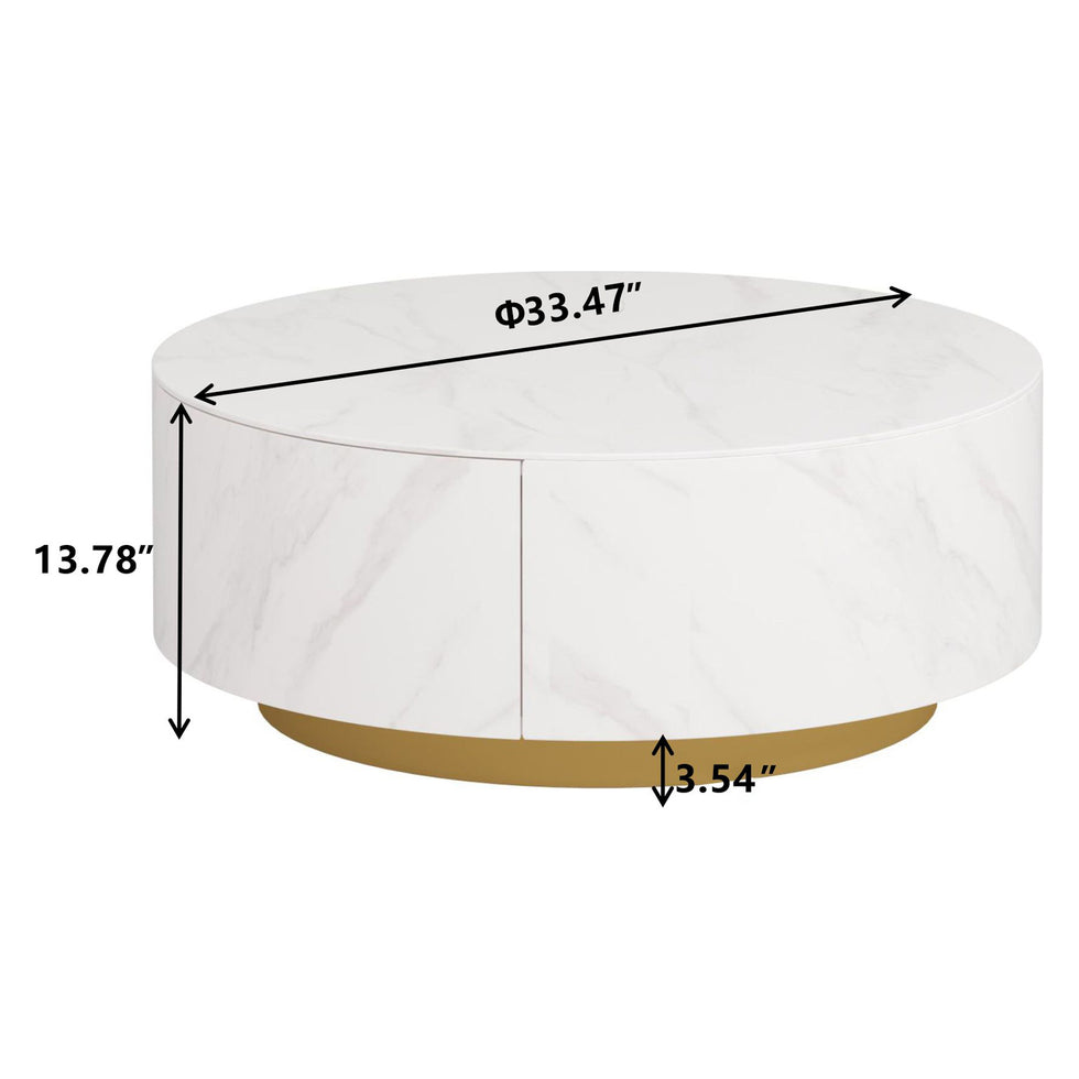 Crenus - Dolce 33.47" Marble/Wood Round Coffee Table