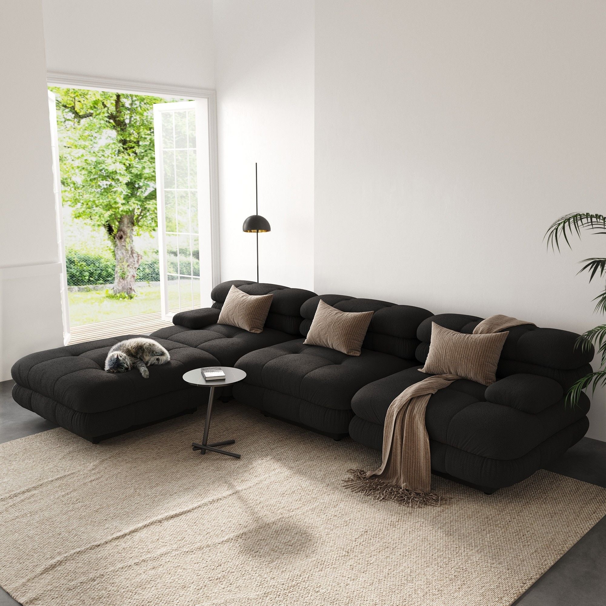 Crenus - Biscotto 109.83" Sectional Sofa 3-Seater With 1 Ottoman Chaise & Lounge