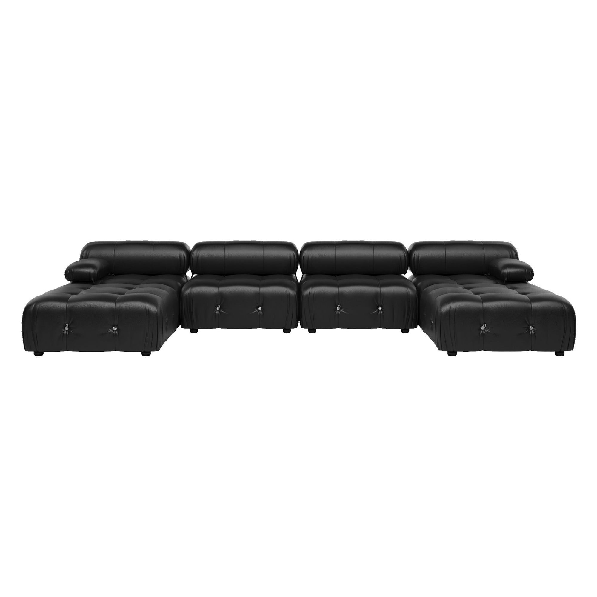Crenus - Lusso 138.60" U-Shaped Leather Sectional Sofa Lounge With 2 Ottomans