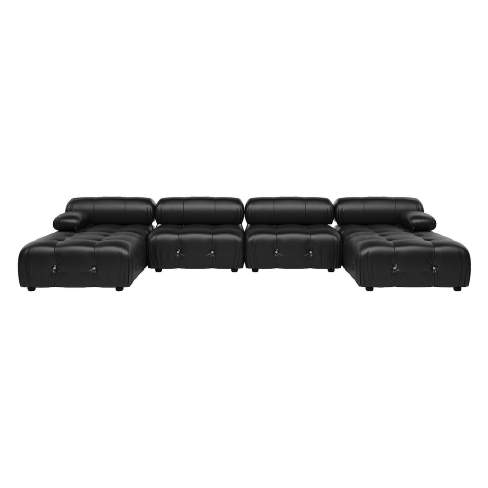 Crenus - Lusso 138.60" U-Shaped Leather Sectional Sofa Lounge With 2 Ottomans