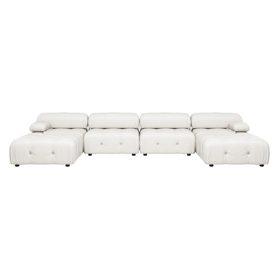Crenus - Lusso 138.60" U-Shaped Leather Sectional Sofa Lounge With 2 Ottomans