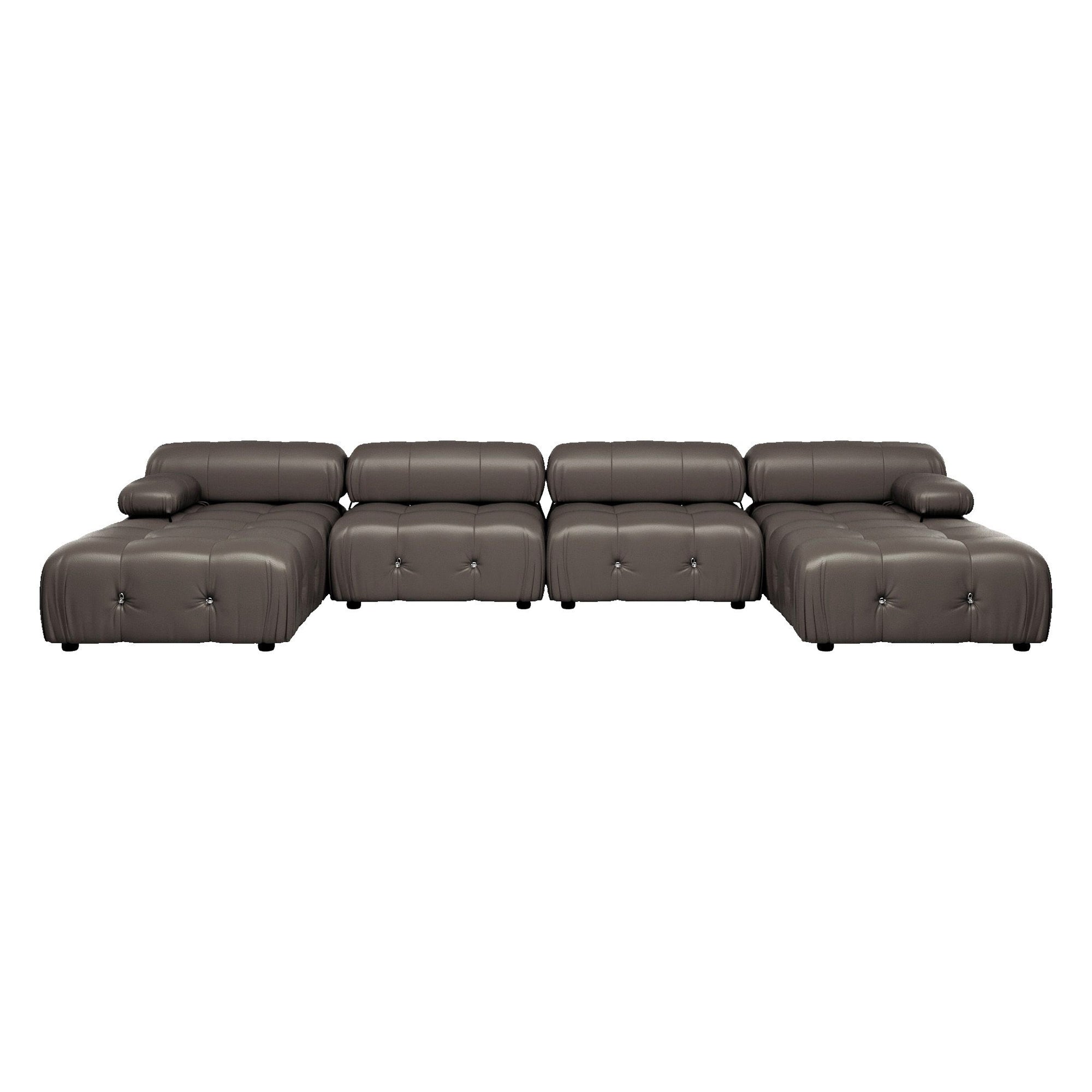 Crenus - Lusso 138.60" U-Shaped Leather Sectional Sofa Lounge With 2 Ottomans
