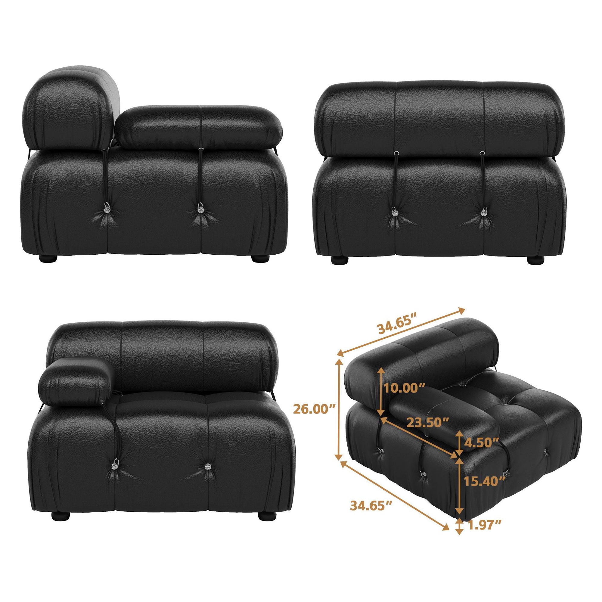 Crenus - Lusso 138.60" U-Shaped Leather Sectional Sofa Lounge With 2 Ottomans