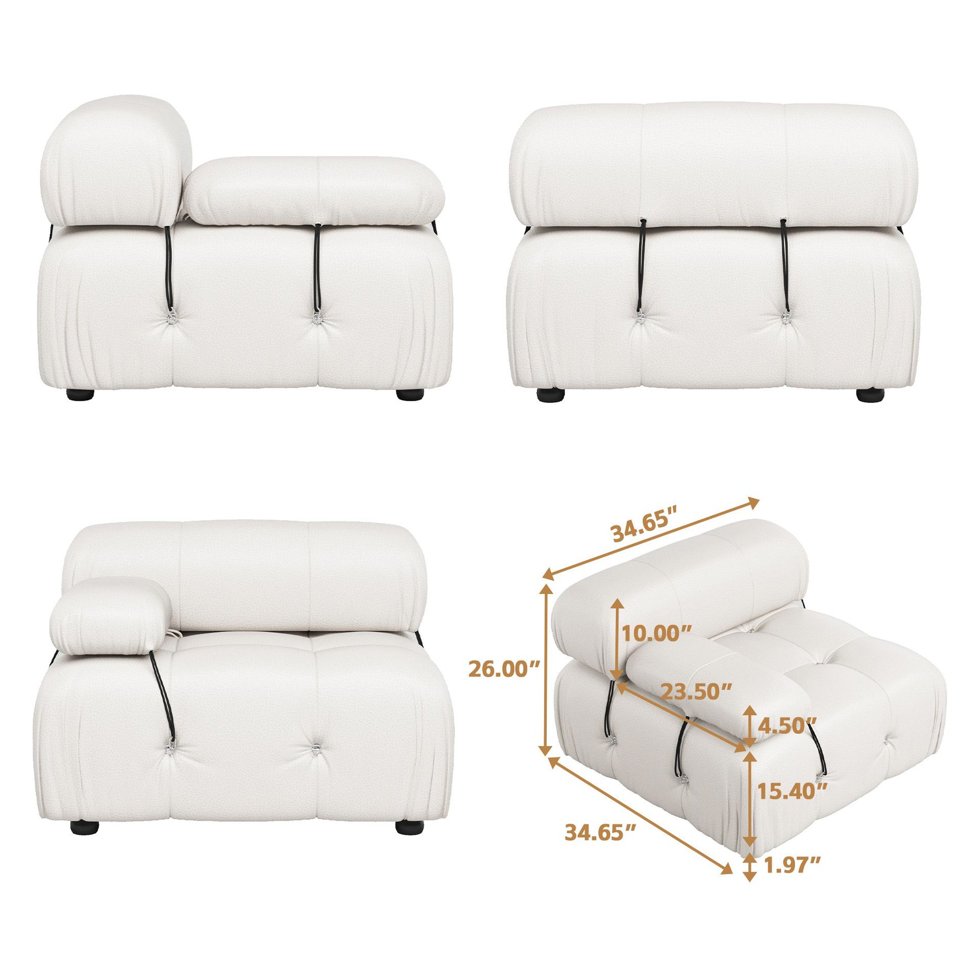 Crenus - Lusso 138.60" U-Shaped Leather Sectional Sofa Lounge With 2 Ottomans
