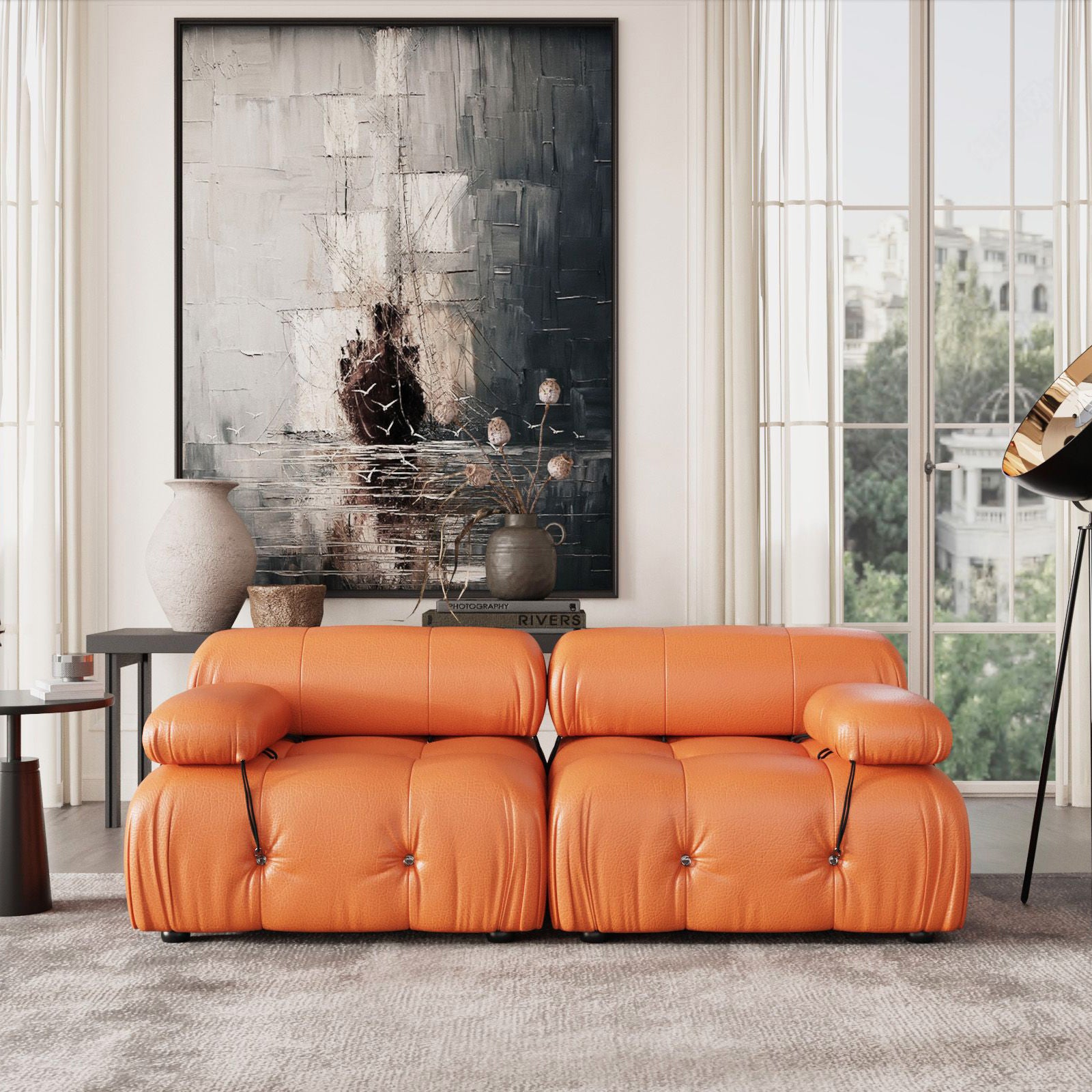 Crenus - Lusso 69.3" Loveseat Leather Sectional Sofa With Removable Armrests