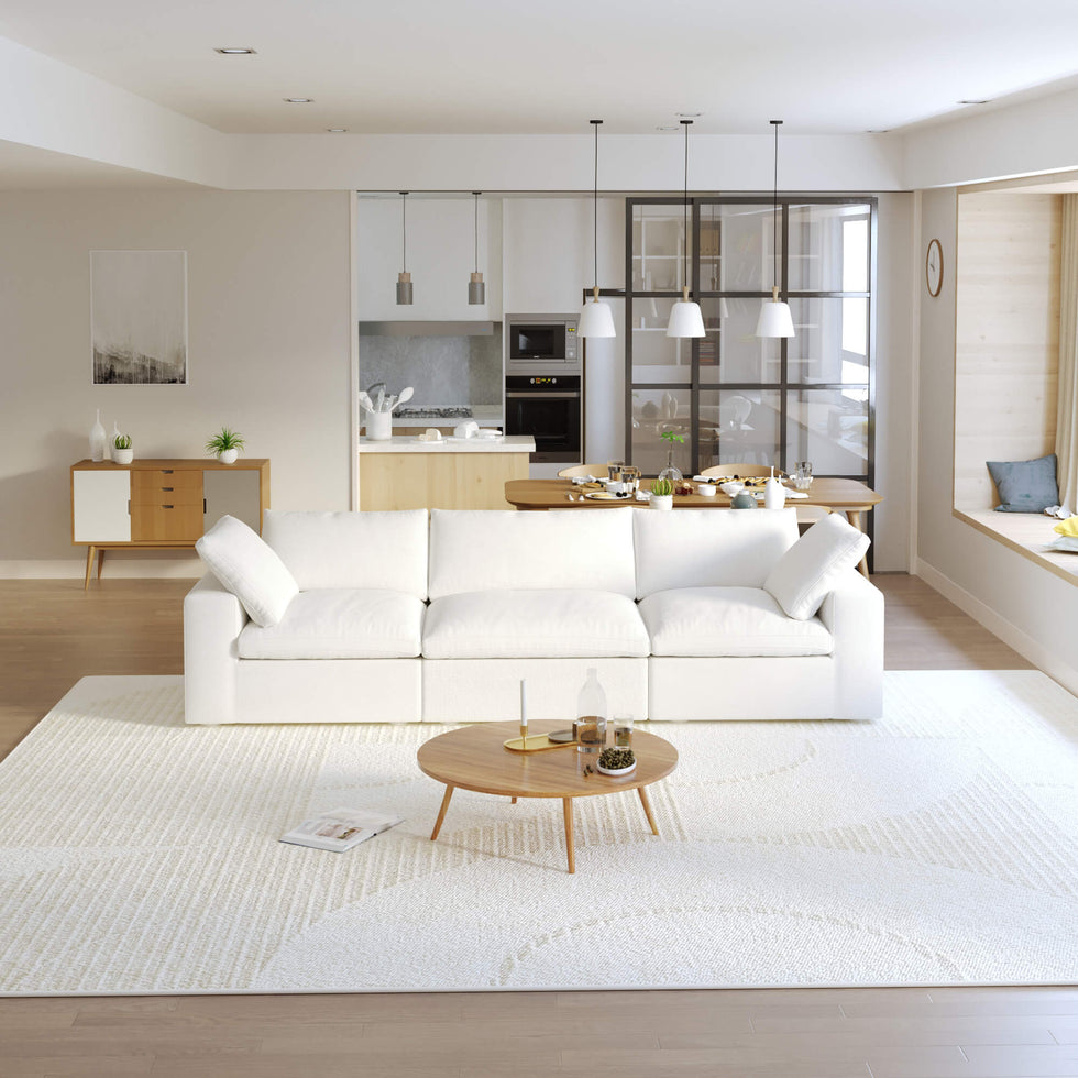 Crenus - Cloud 120.45" Linen Sectional Sofa 3-Seater Removable Cover