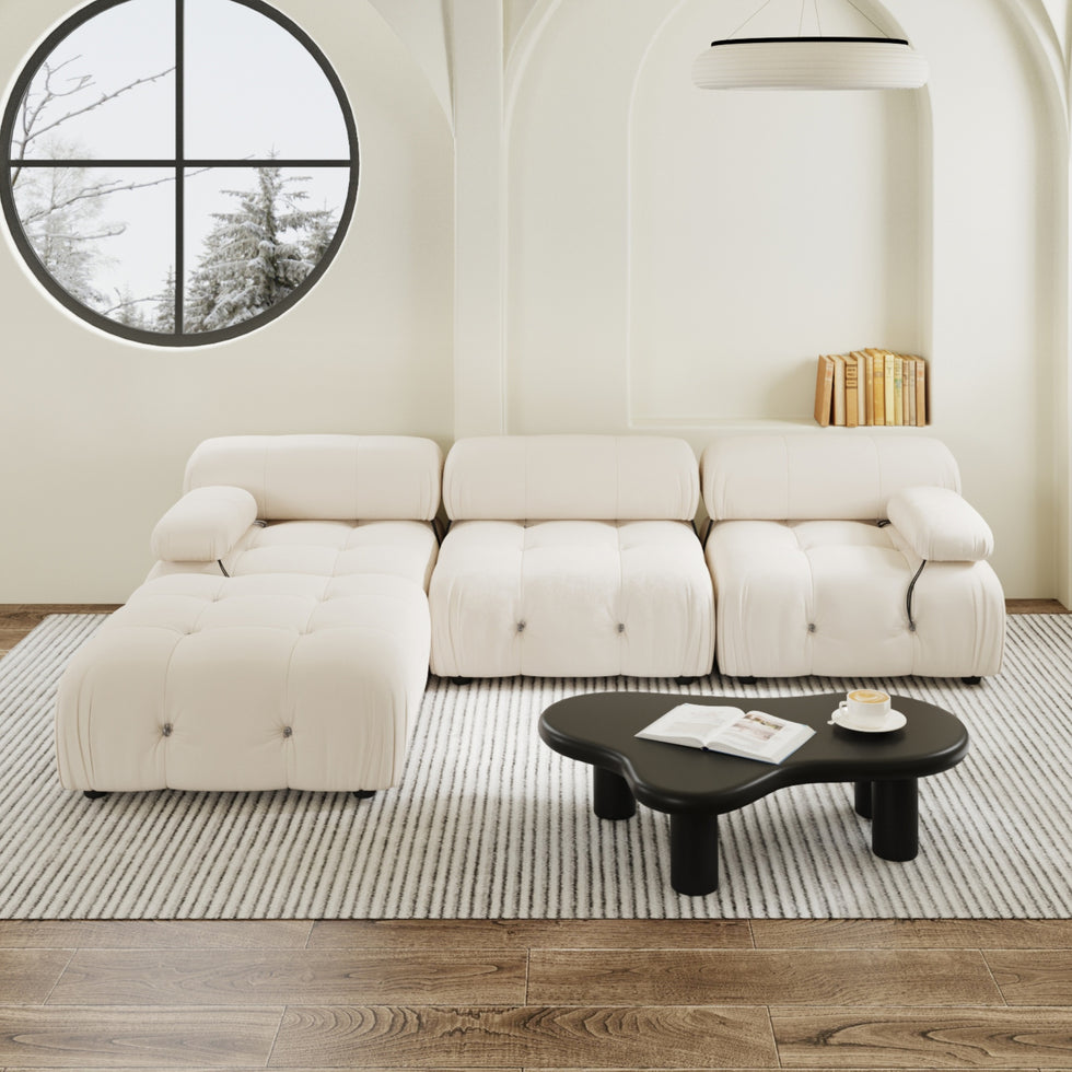 Crenus - Lusso 103.95" L-Shaped Velvet Sectional Sofa With Ottoman