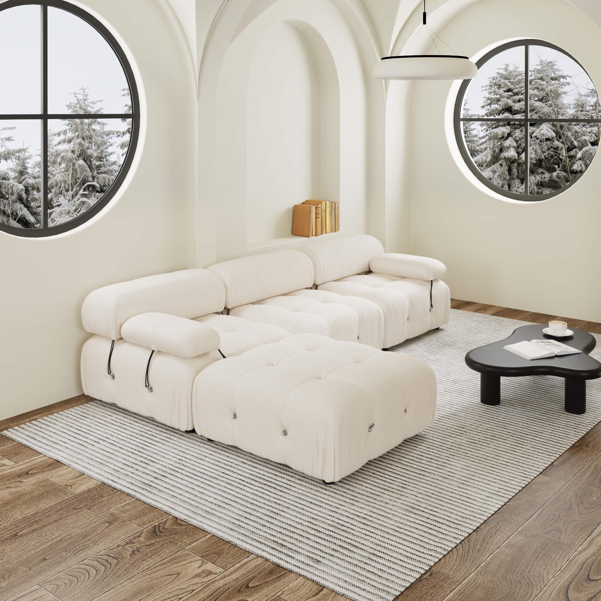 Crenus - Lusso 103.95" L-Shaped Velvet Sectional Sofa With Ottoman