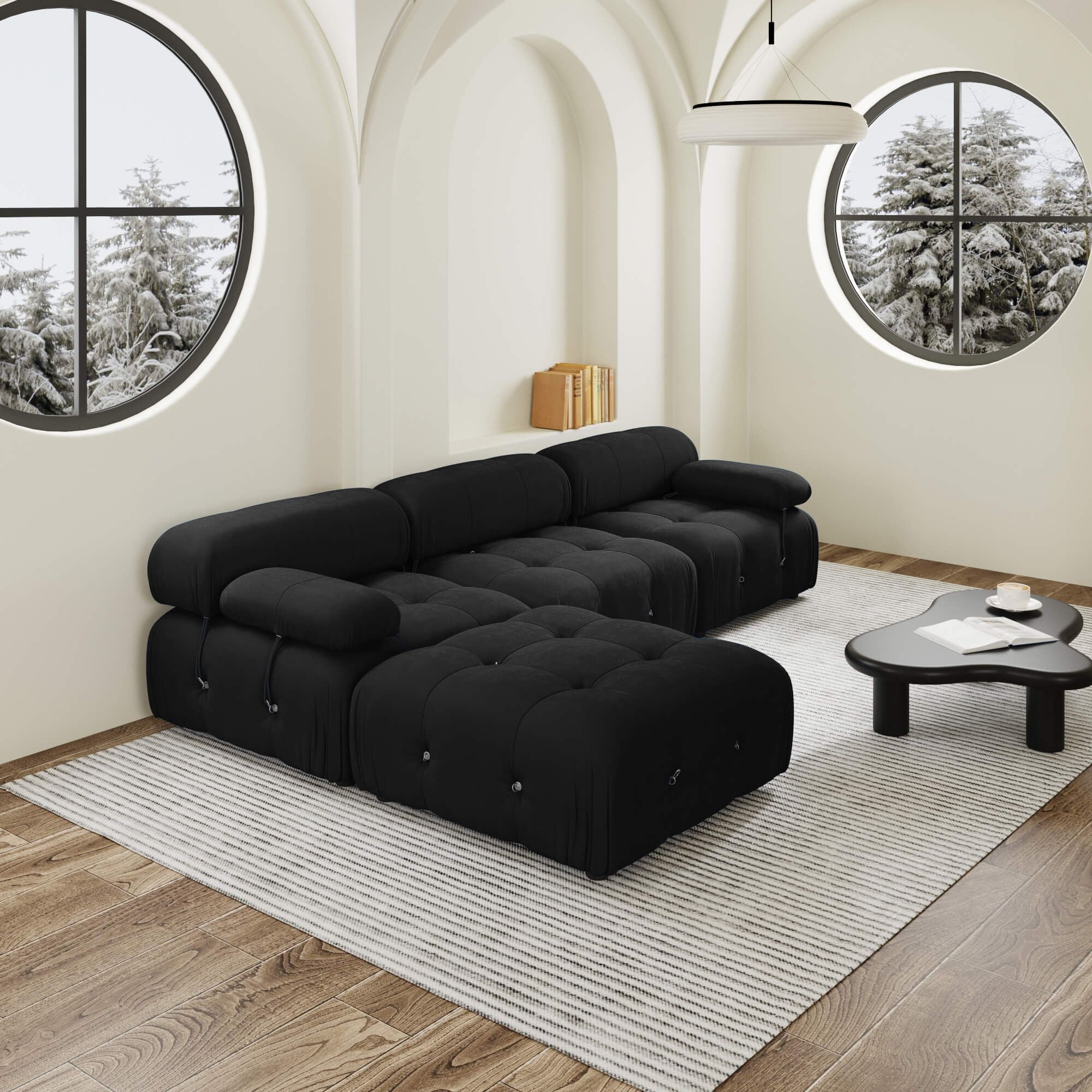 Crenus - Lusso 103.95" L-Shaped Velvet Sectional Sofa With Ottoman