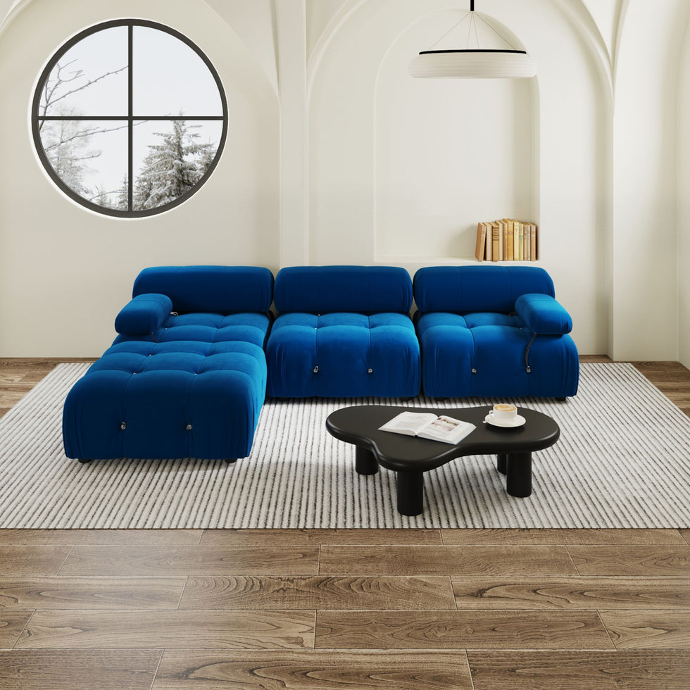 Crenus - Lusso 103.95" L-Shaped Velvet Sectional Sofa With Ottoman