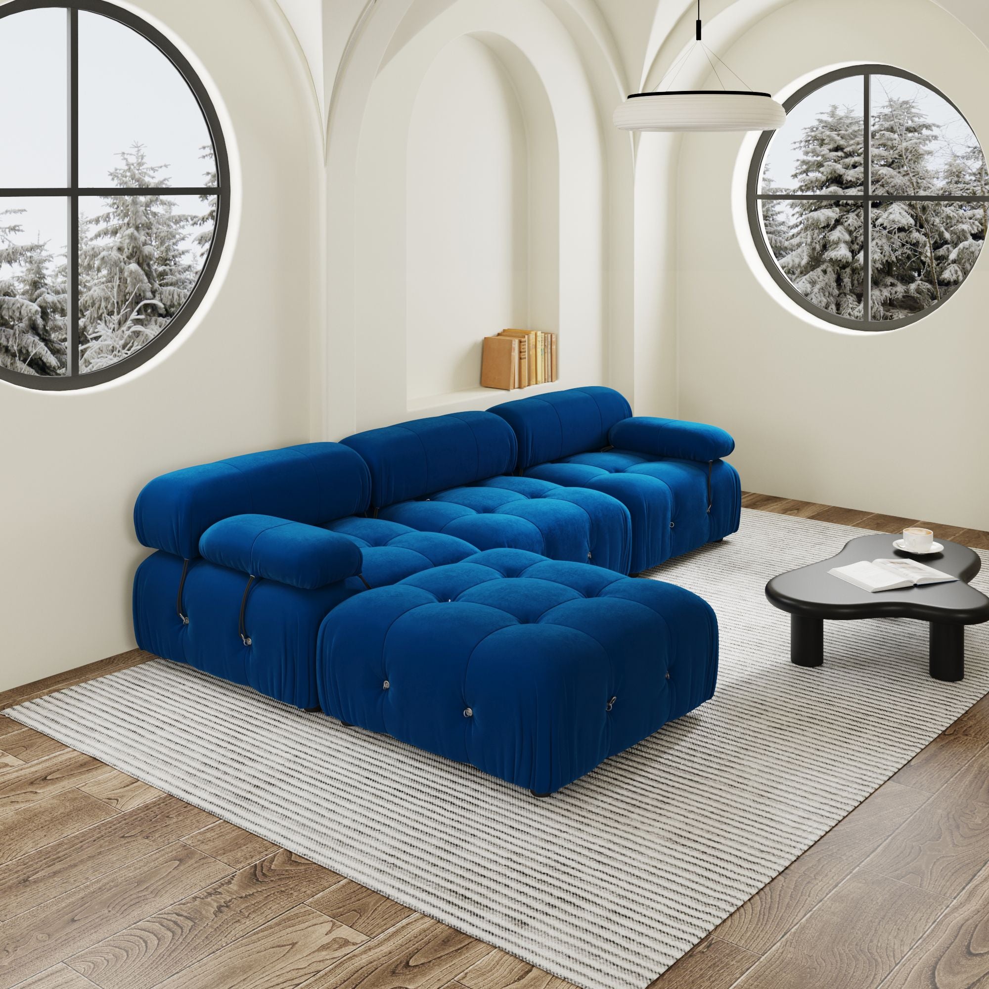 Crenus - Lusso 103.95" L-Shaped Velvet Sectional Sofa With Ottoman