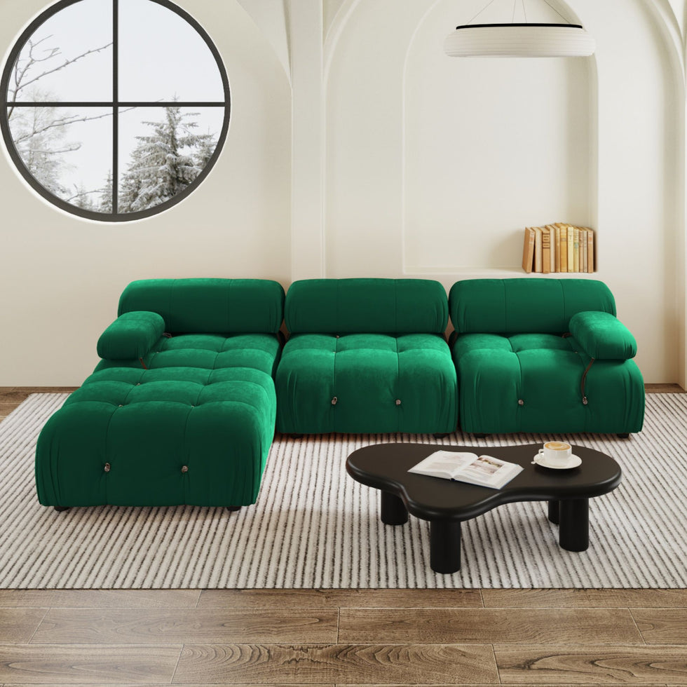 Crenus - Lusso 103.95" L-Shaped Velvet Sectional Sofa With Ottoman
