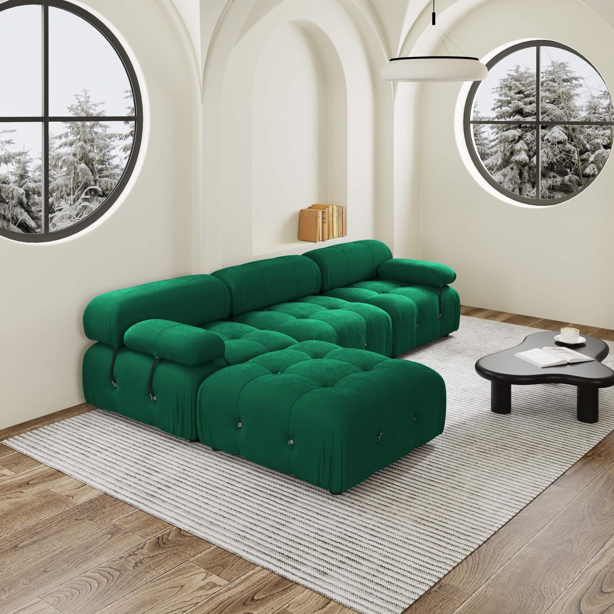 Crenus - Lusso 103.95" L-Shaped Velvet Sectional Sofa With Ottoman