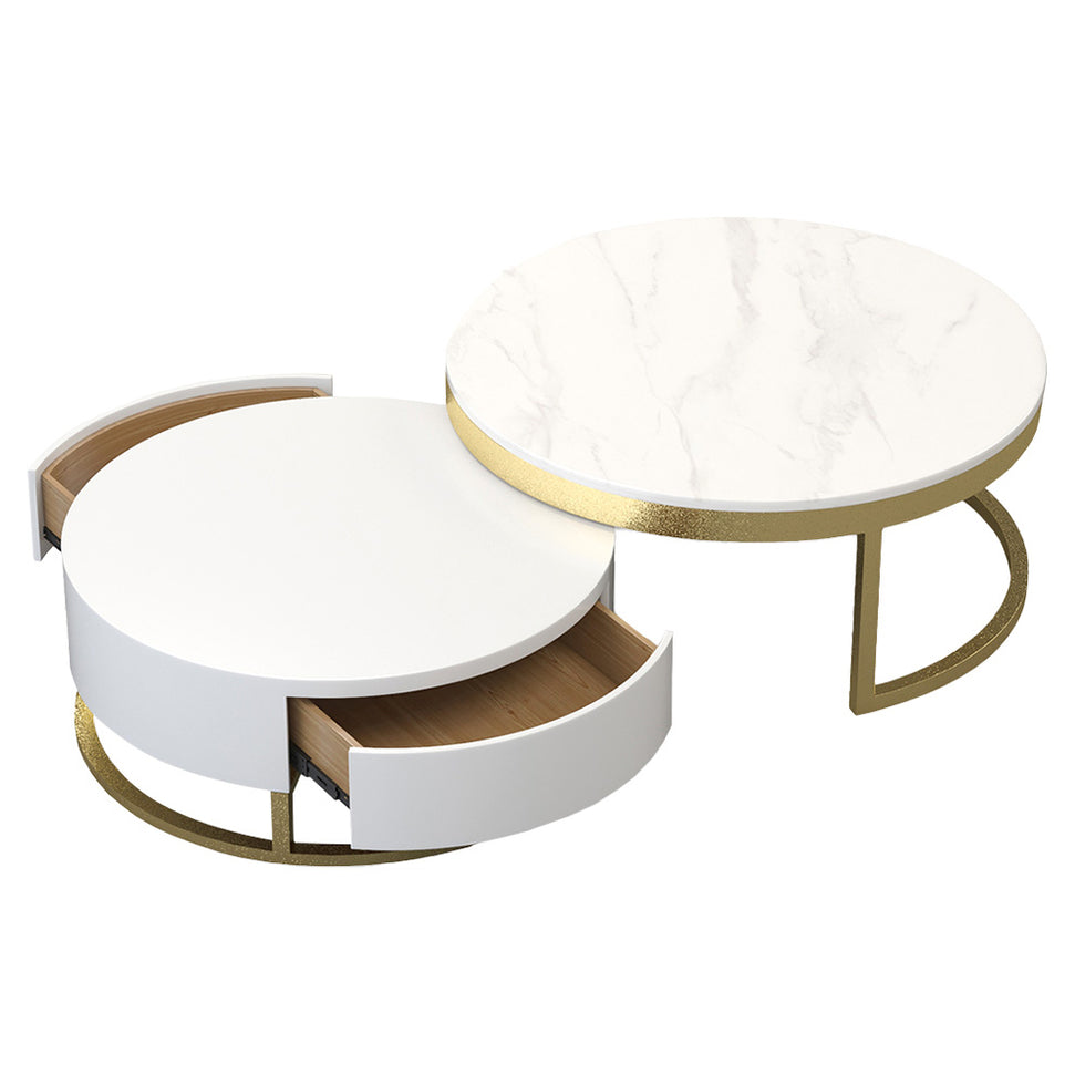Crenus - Pausa 27.56" Round Nesting Wood Coffee Table
