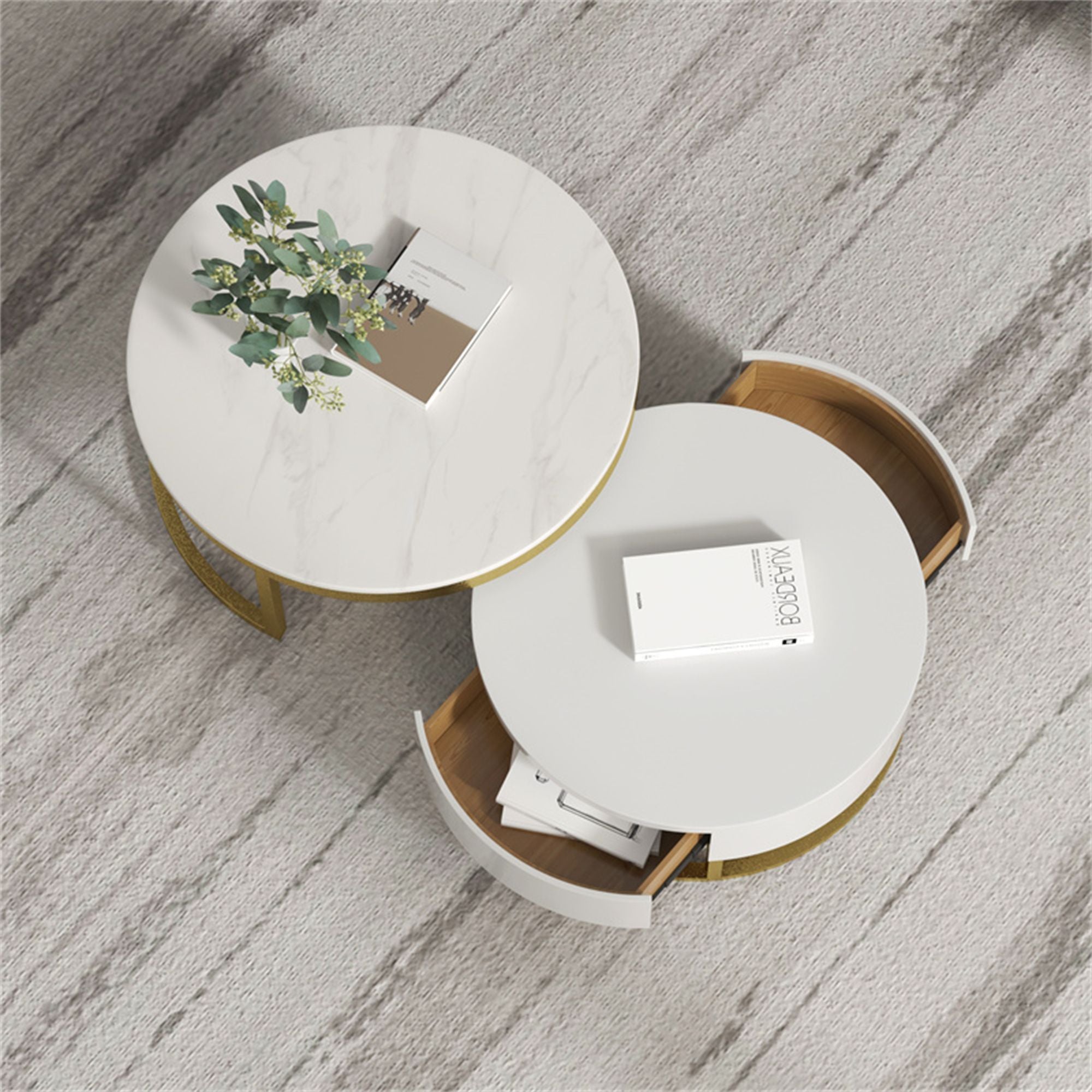Crenus - Pausa 27.56" Round Nesting Wood Coffee Table