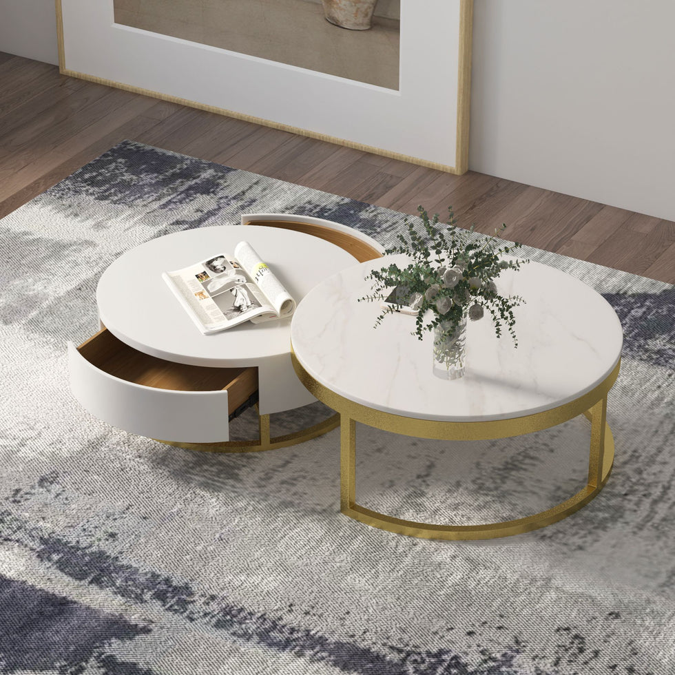 Crenus - Pausa 27.56" Round Nesting Wood Coffee Table